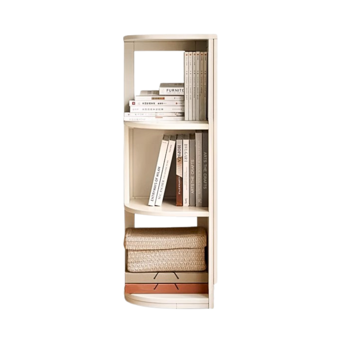 Poplar Solid Wood Corner Bookshelf, Floor-standing Storage Rack Cream Style