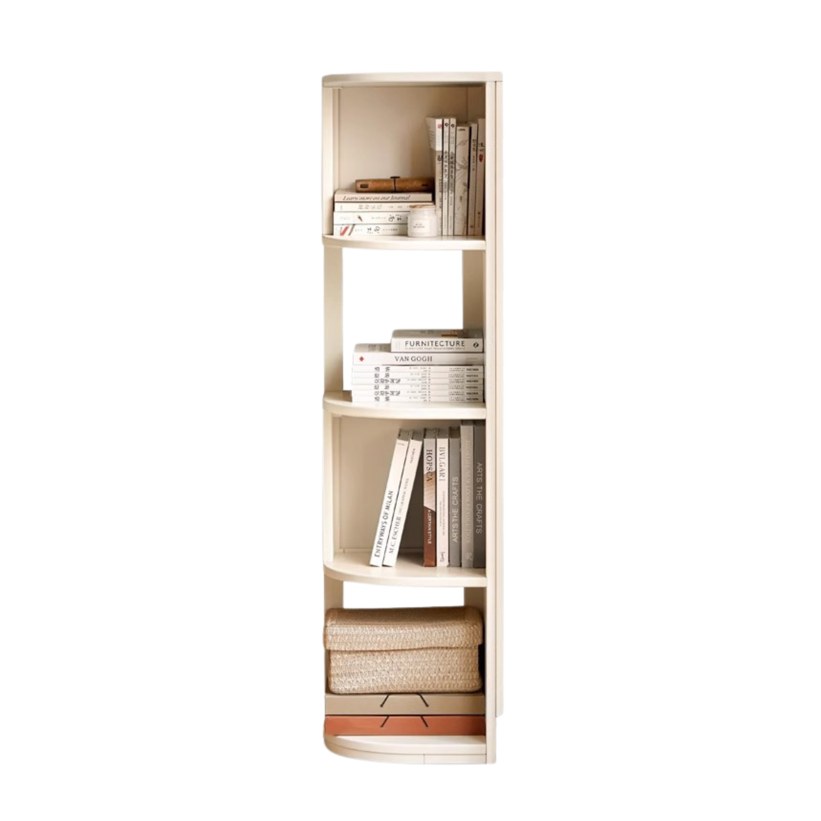 Poplar Solid Wood Corner Bookshelf, Floor-standing Storage Rack Cream Style