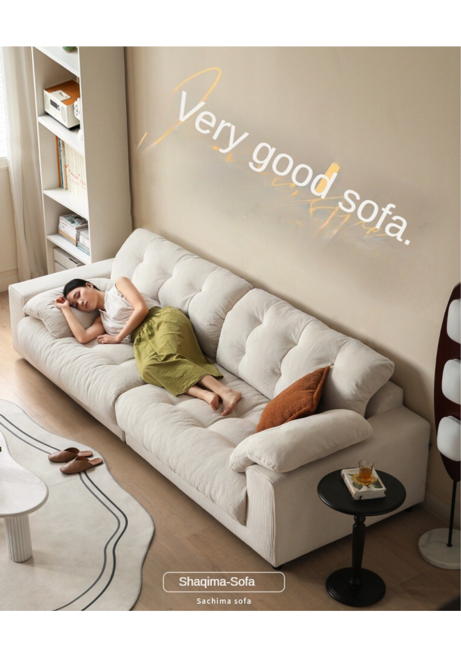 Fabric Sofa Cream Style White Goose Down.