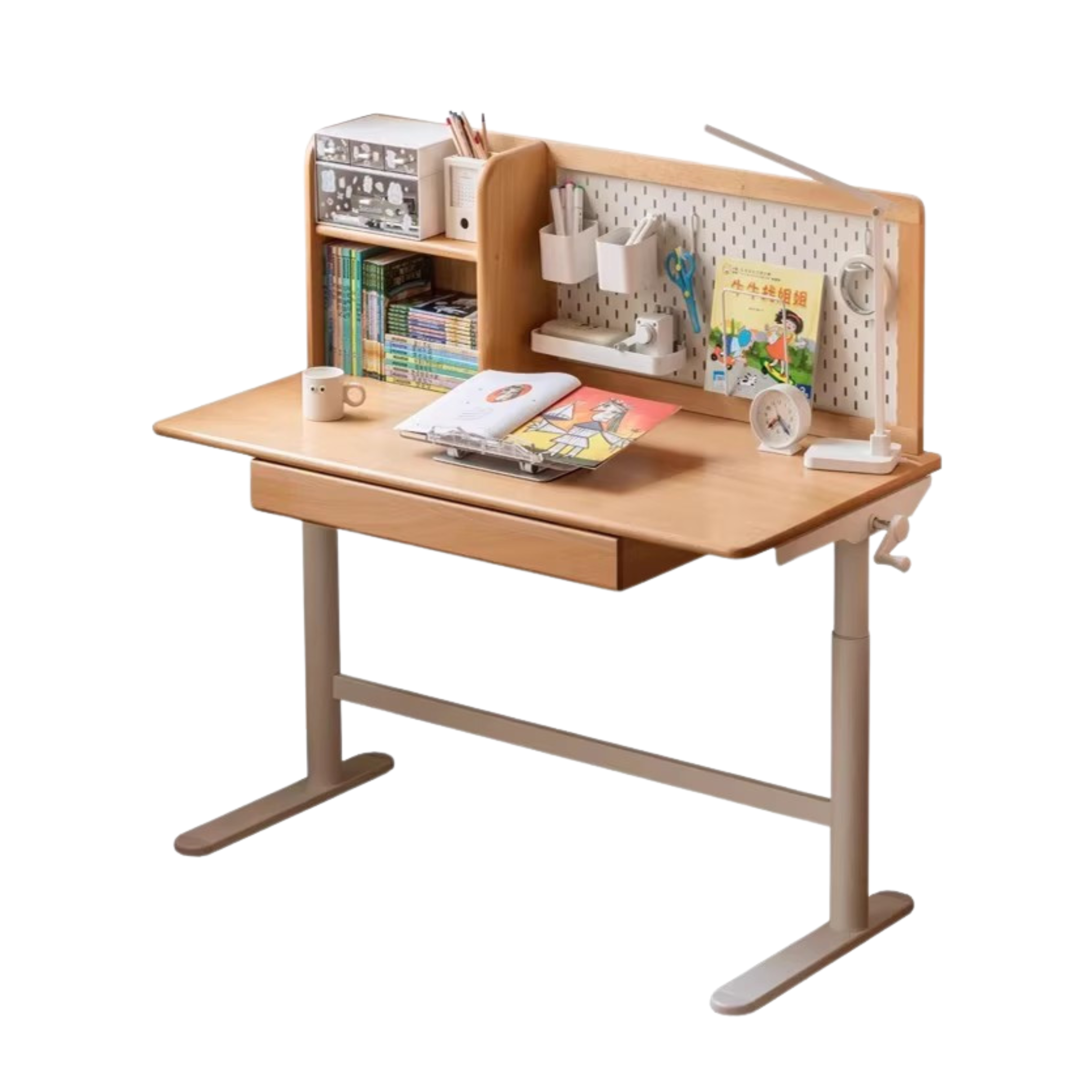 Beech Solid Wood Hand-Cranked Kids Lifting Table Board Shelf DIY
