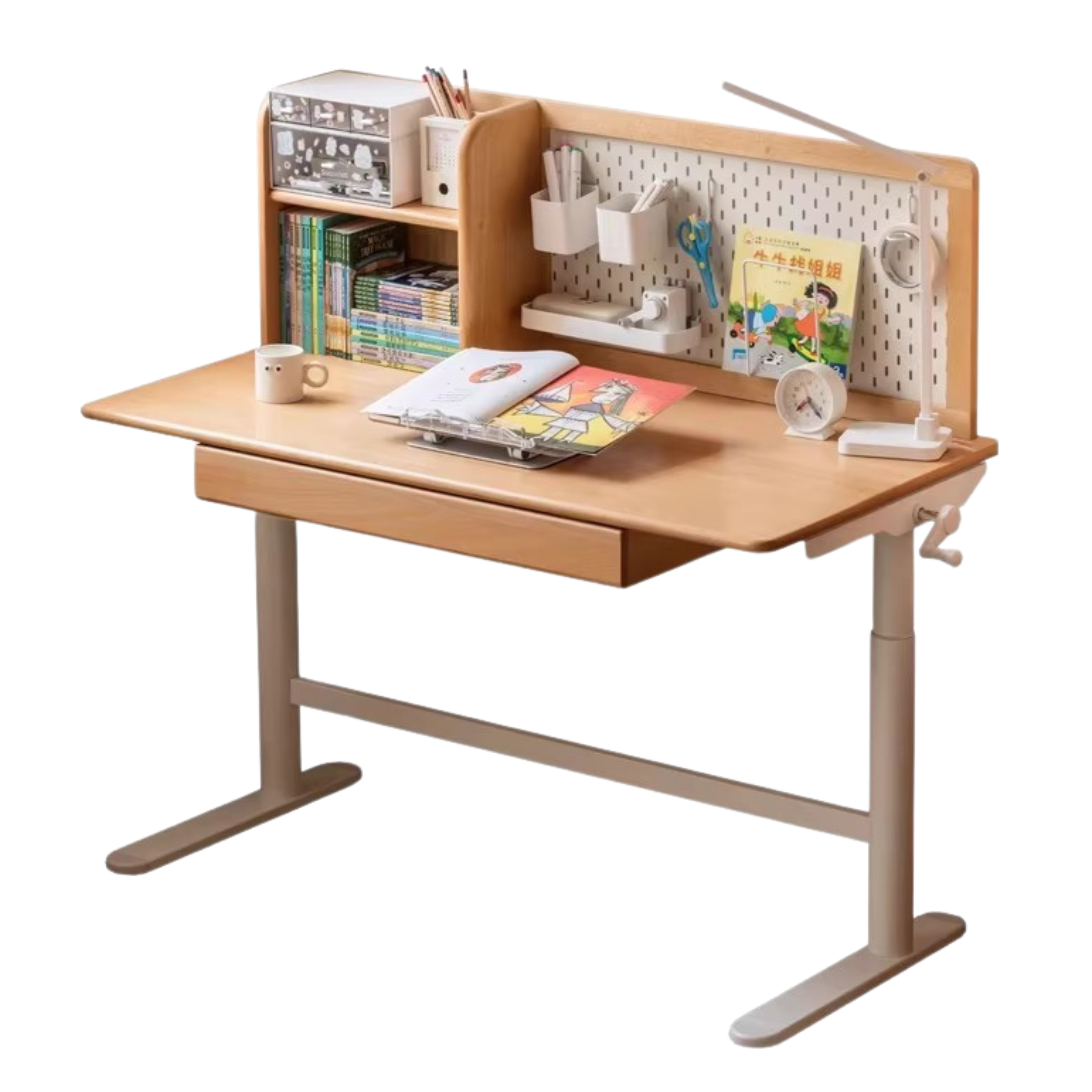 Beech Solid Wood Hand-Cranked Kids Lifting Table Board Shelf DIY