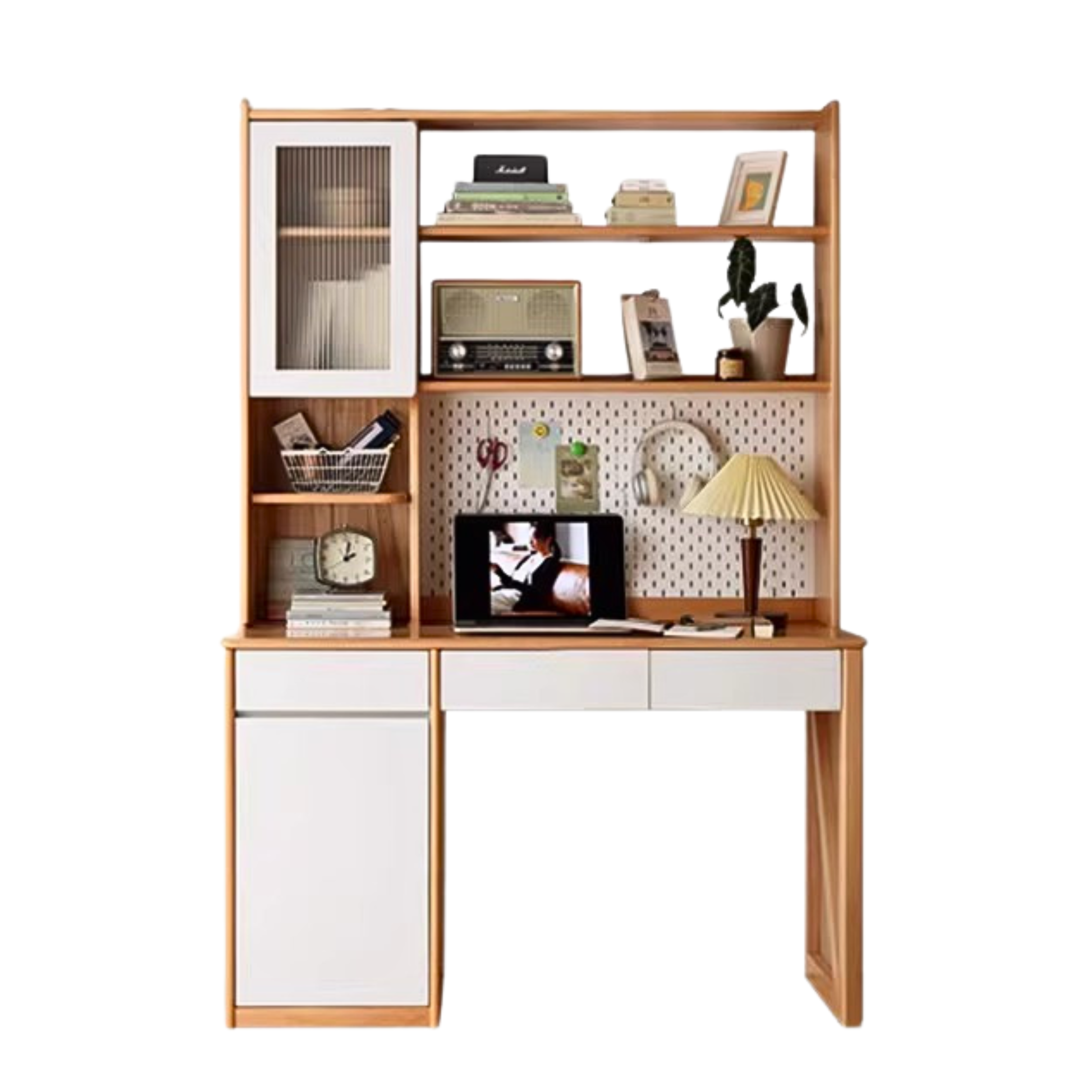 Beech Solid Wood Desk Bookshelf Combination