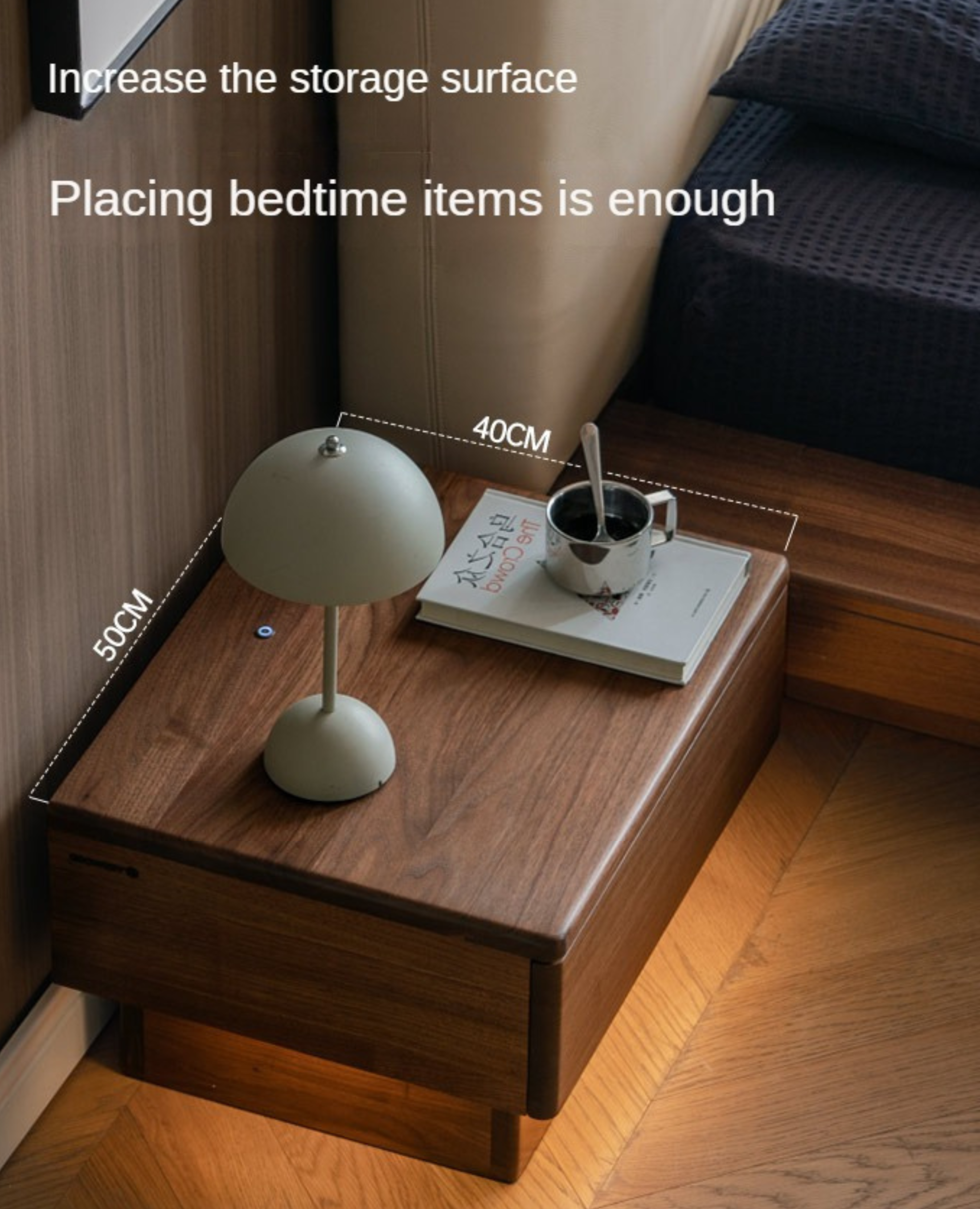 Black Walnut Solid Wood Nightstand With Light Drawer