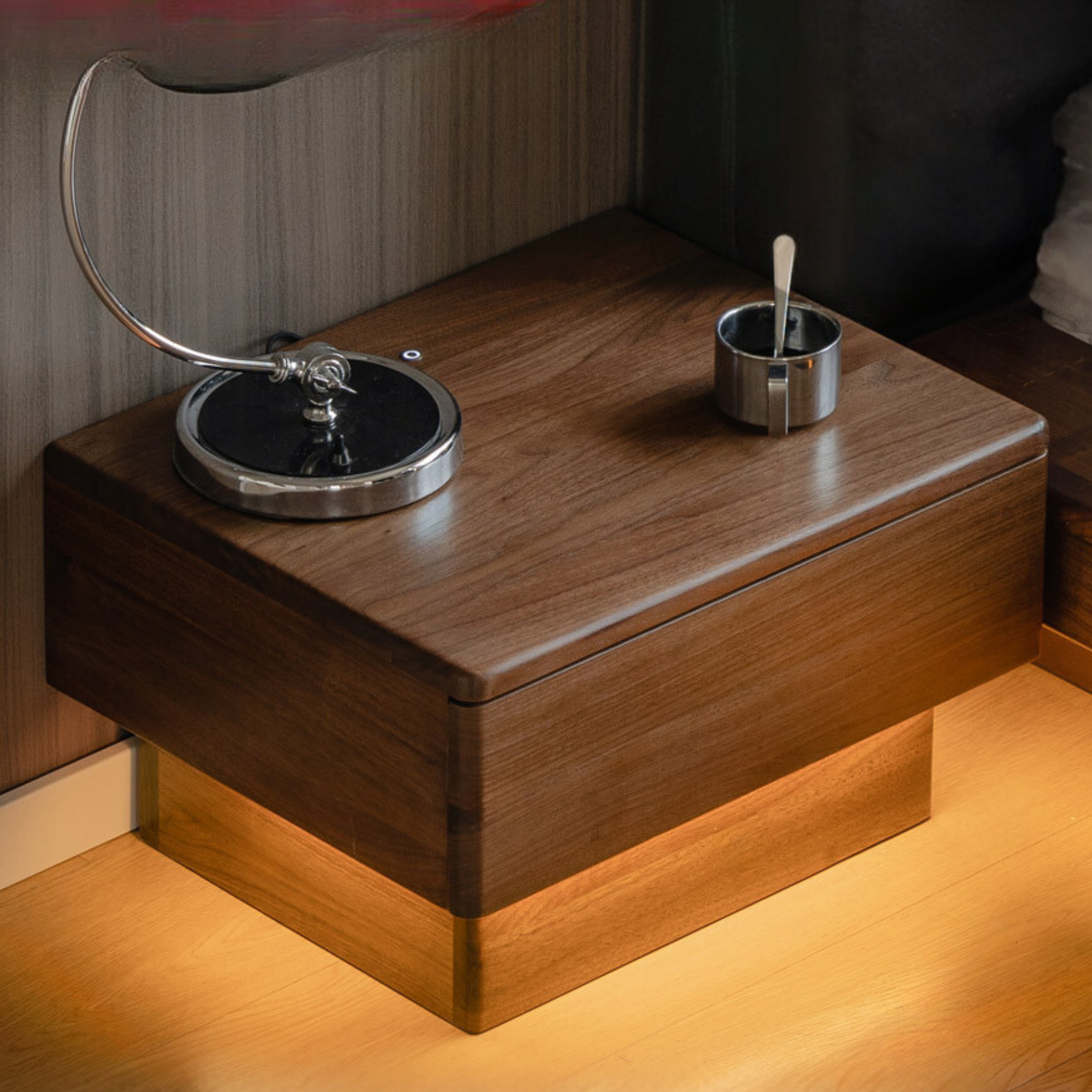 Black Walnut Solid Wood Nightstand With Light Drawer