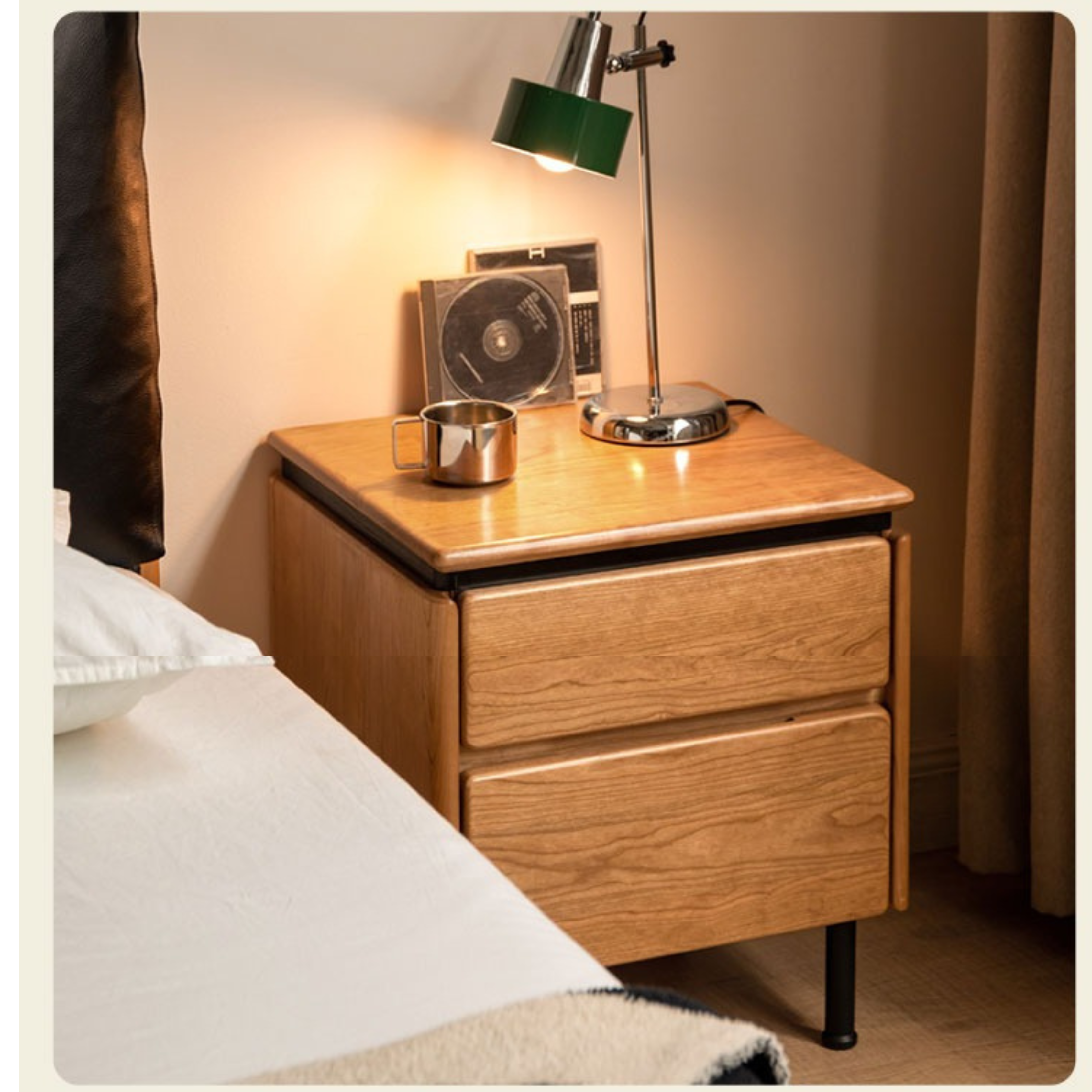 Cherry Solid Wood Retro Nightstand