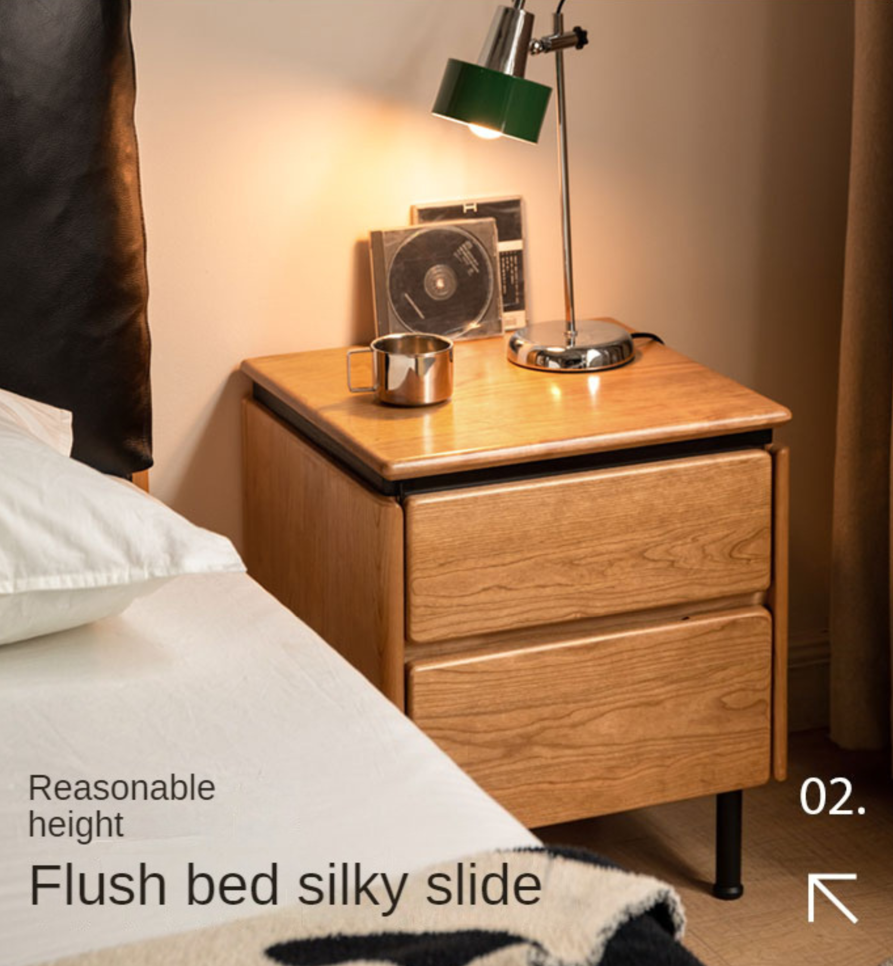 Cherry Solid Wood Retro Nightstand