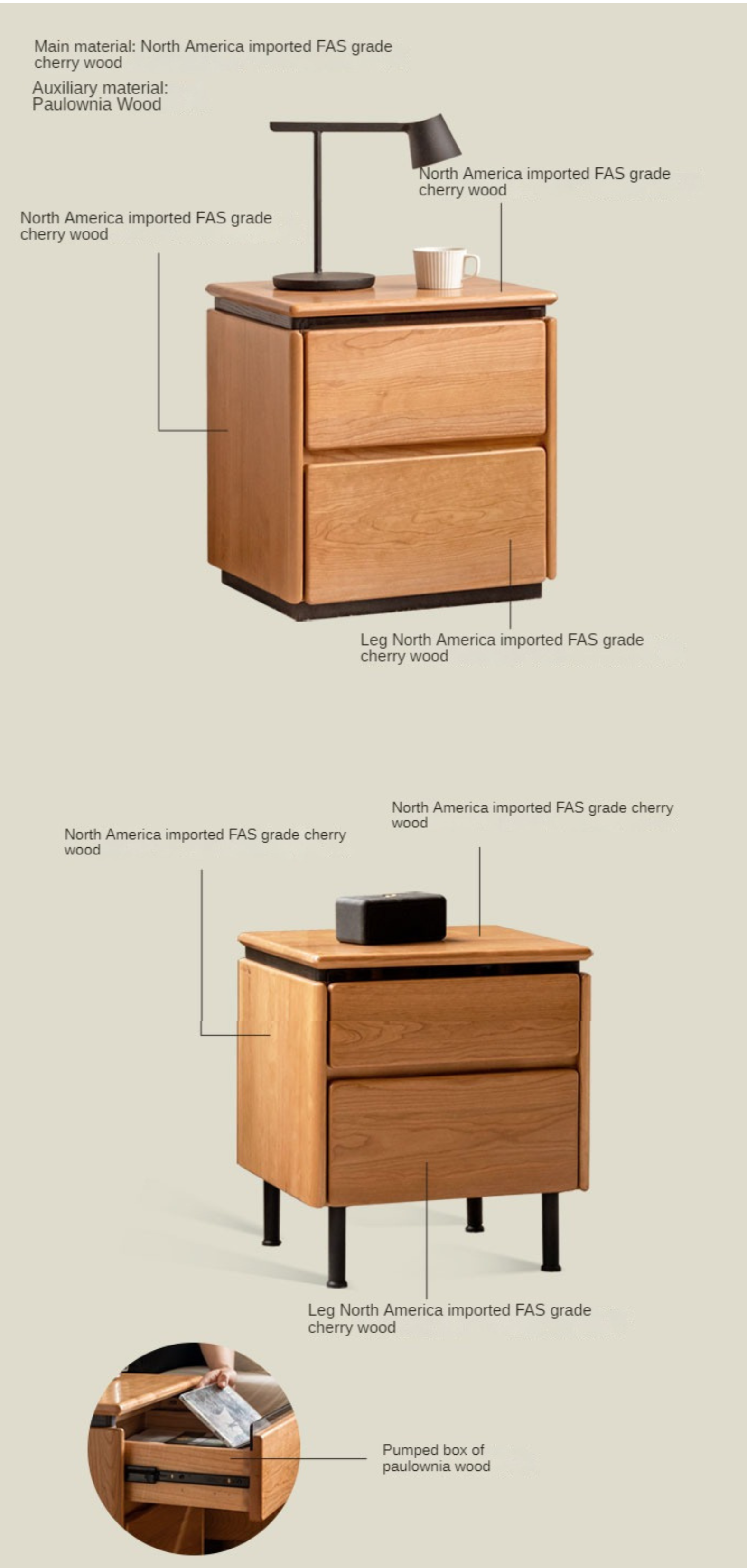 Cherry Solid Wood Retro Nightstand
