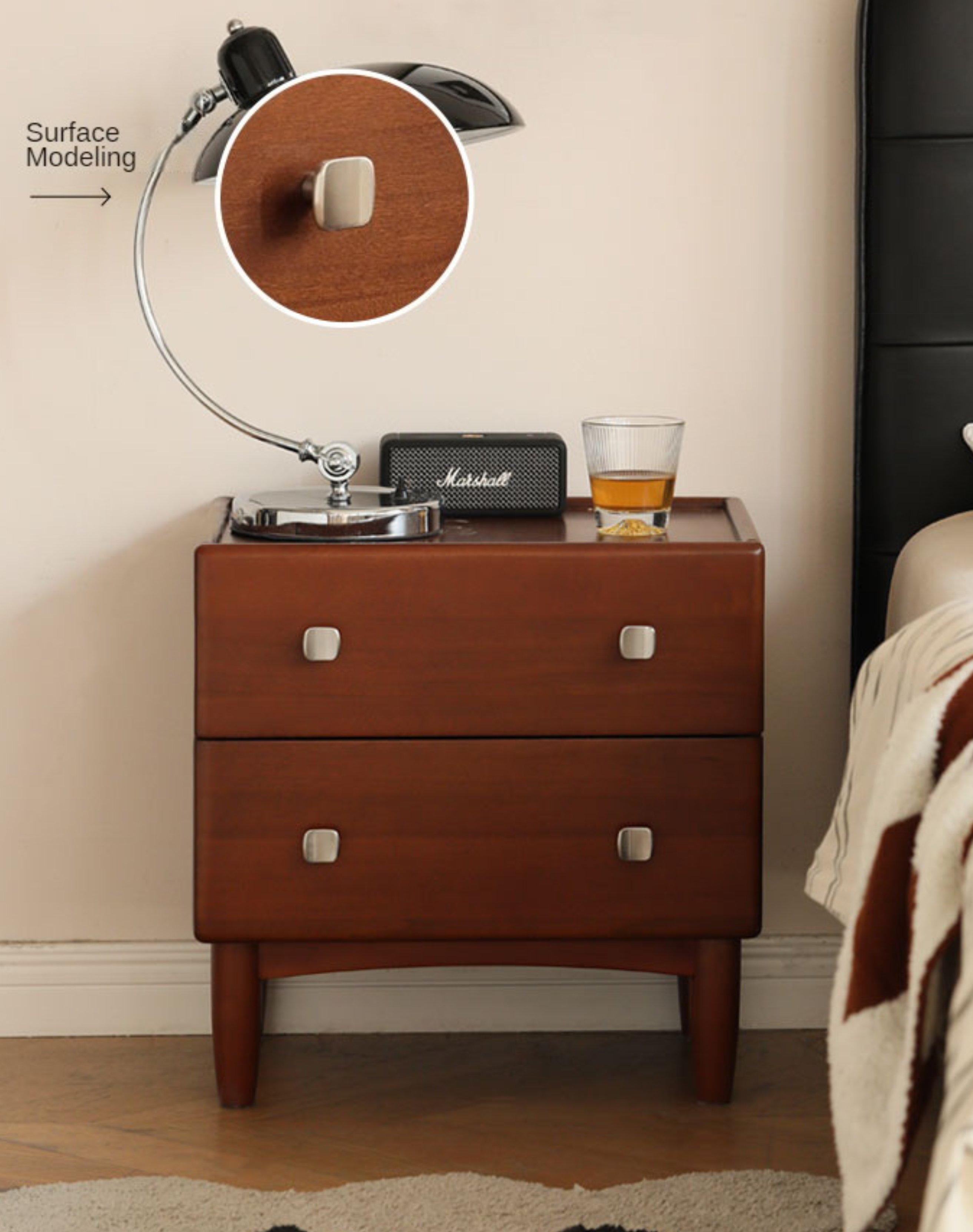 Poplar, Birch Solid Wood Retro Style Nightstand