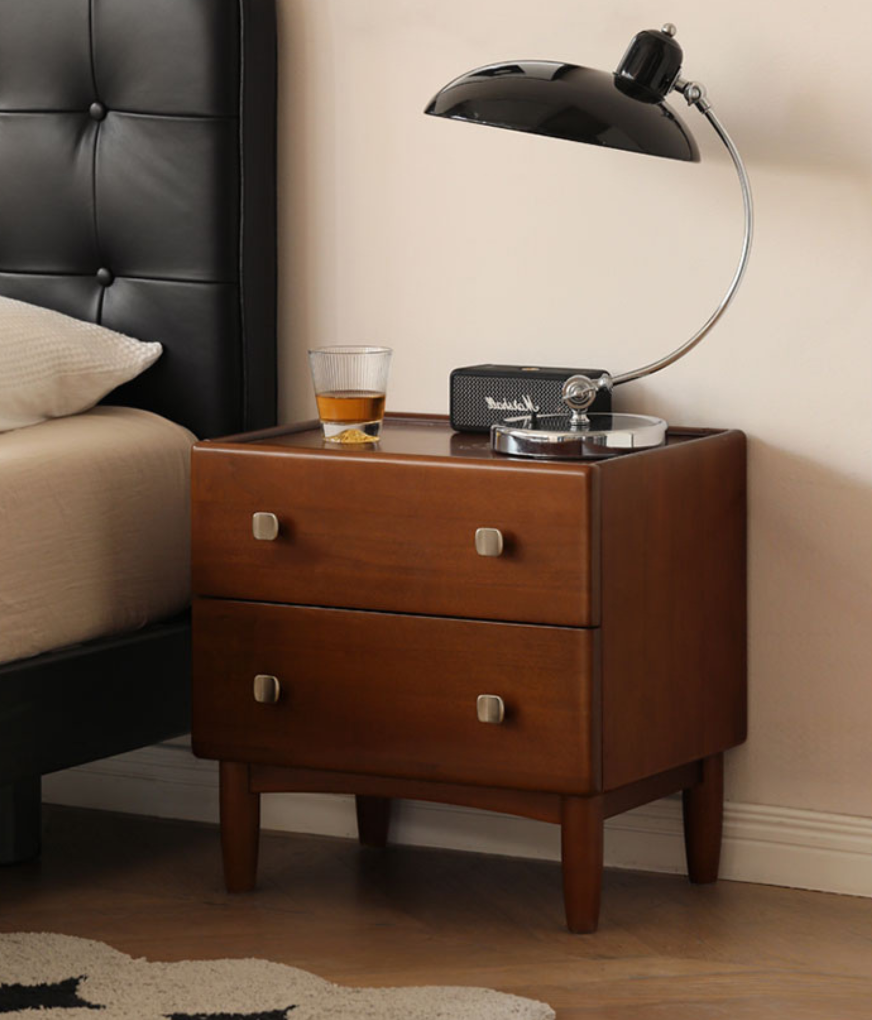 Poplar, Birch Solid Wood Retro Style Nightstand