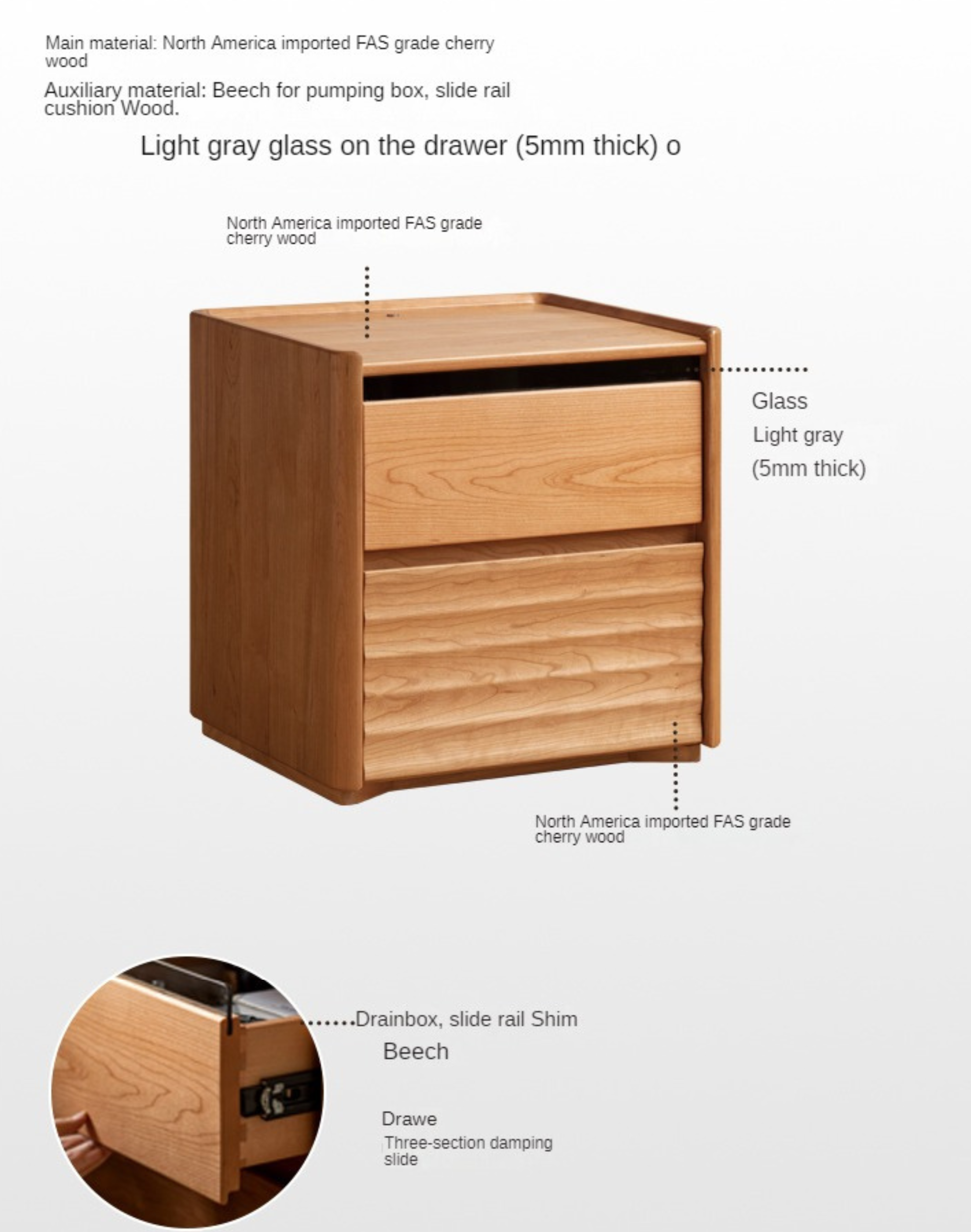 Cherry Wood Nightstand Lighted.