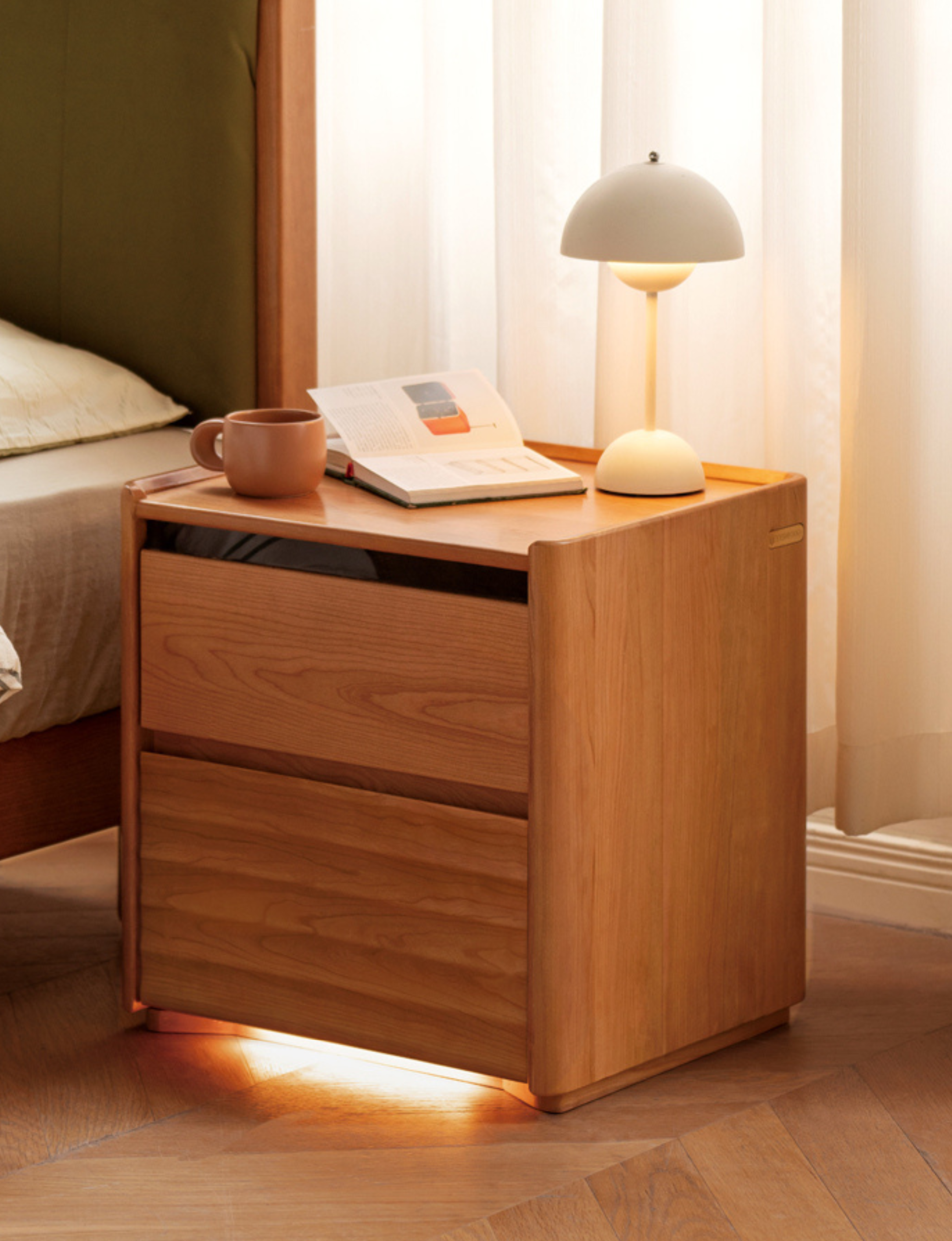 Cherry Wood Nightstand Lighted.