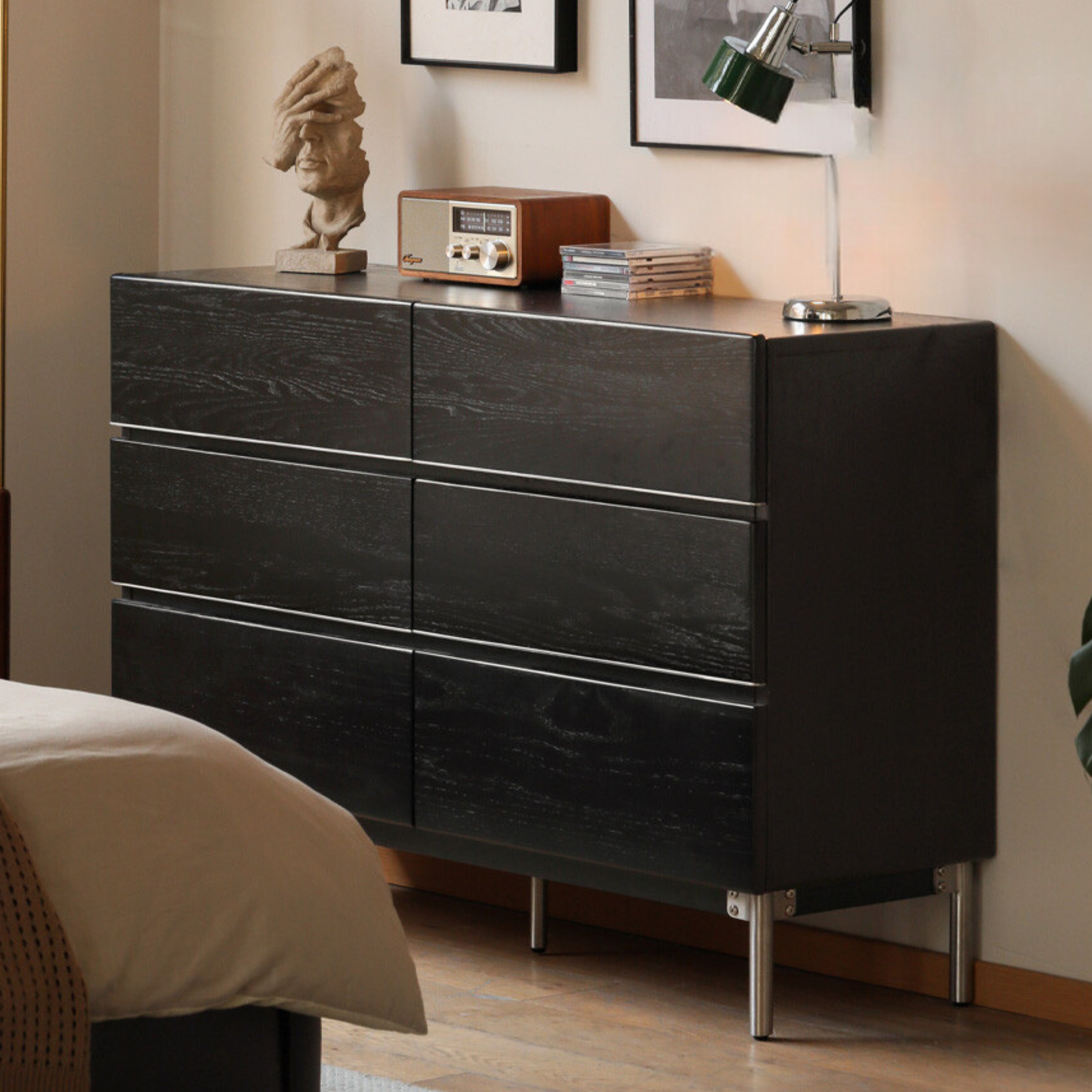 Oak Solid Wood Black Industrial Style Storage Cabinet