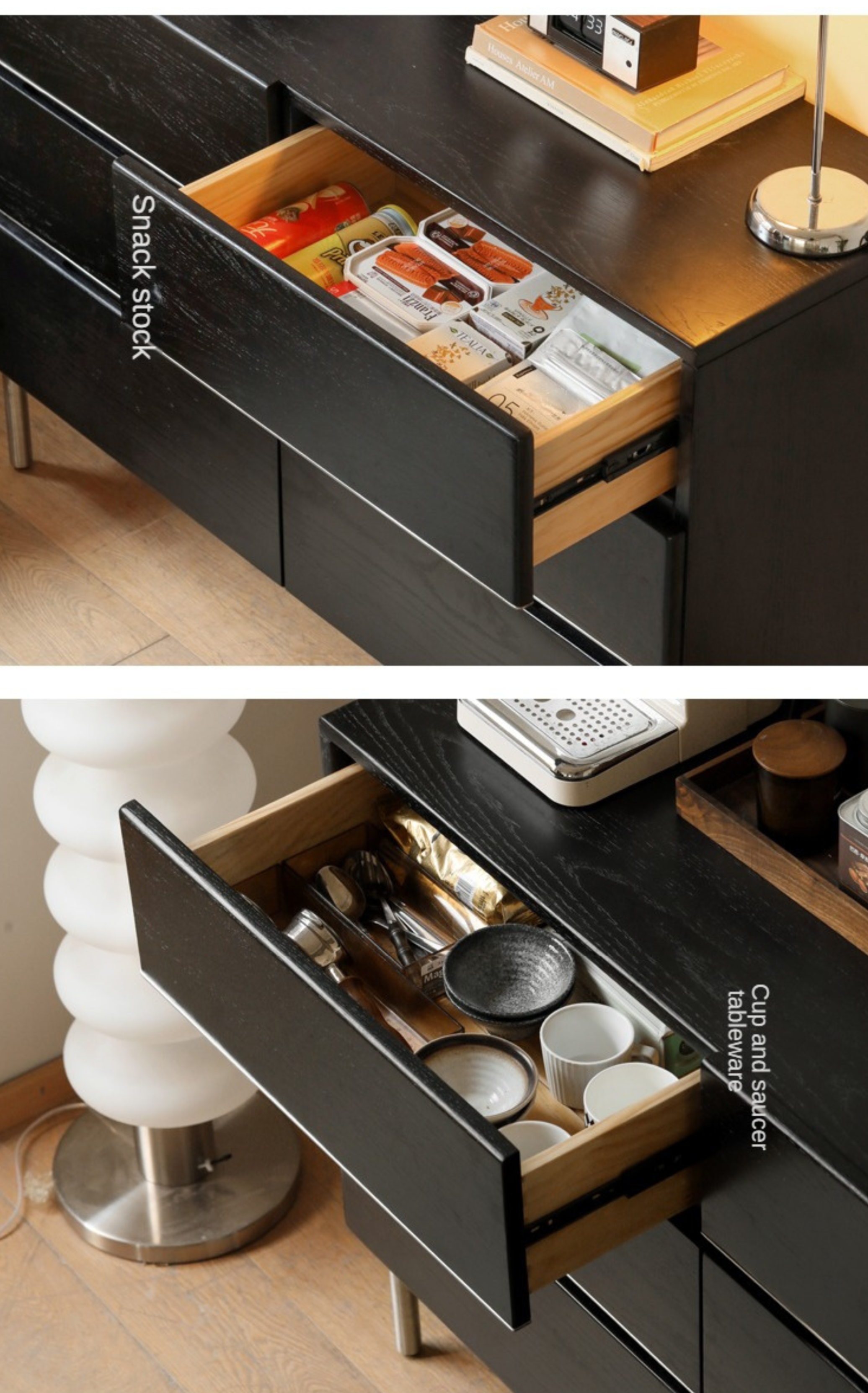 Oak Solid Wood Black Industrial Style Storage Cabinet