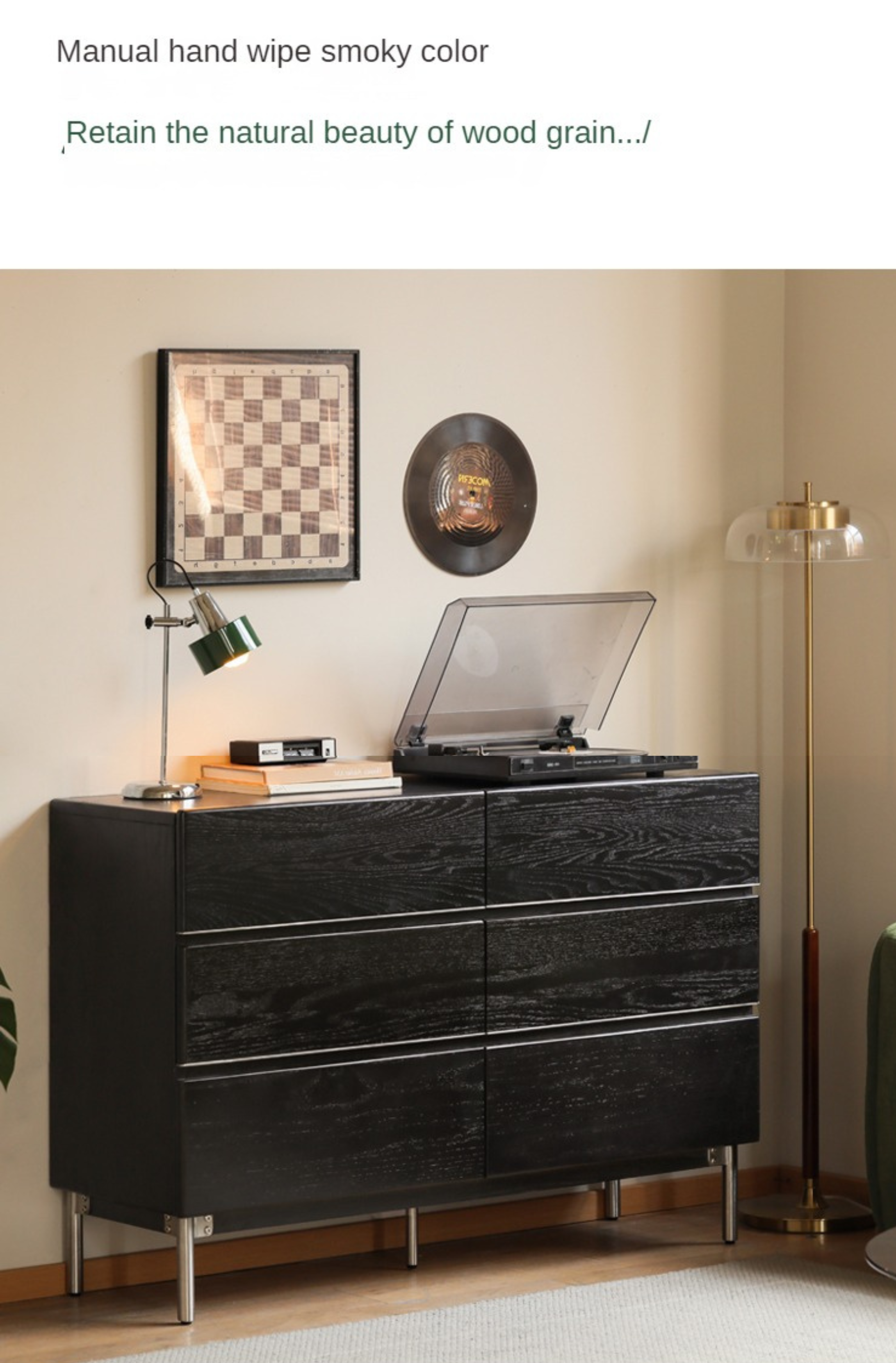 Oak Solid Wood Black Industrial Style Storage Cabinet