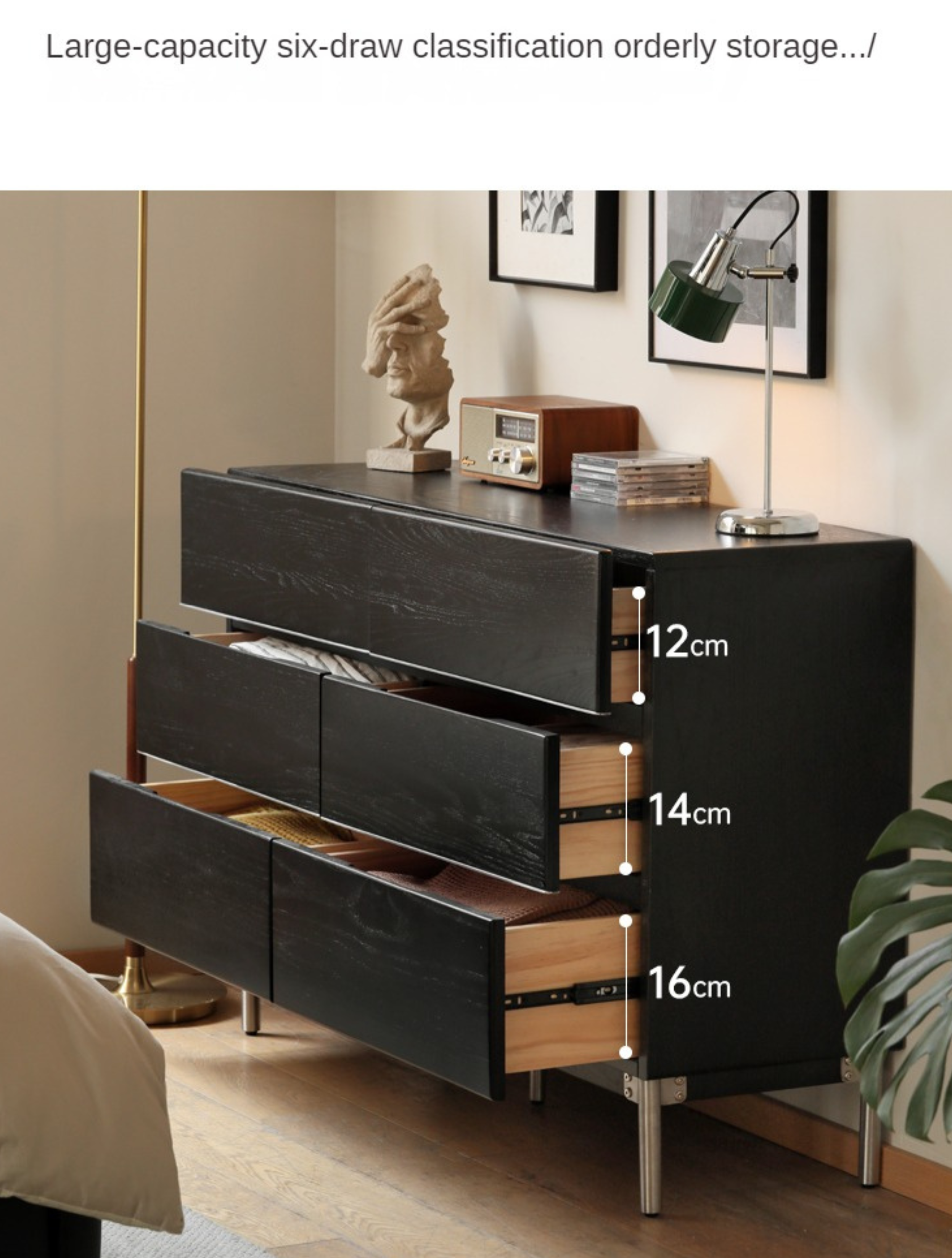 Oak Solid Wood Black Industrial Style Storage Cabinet