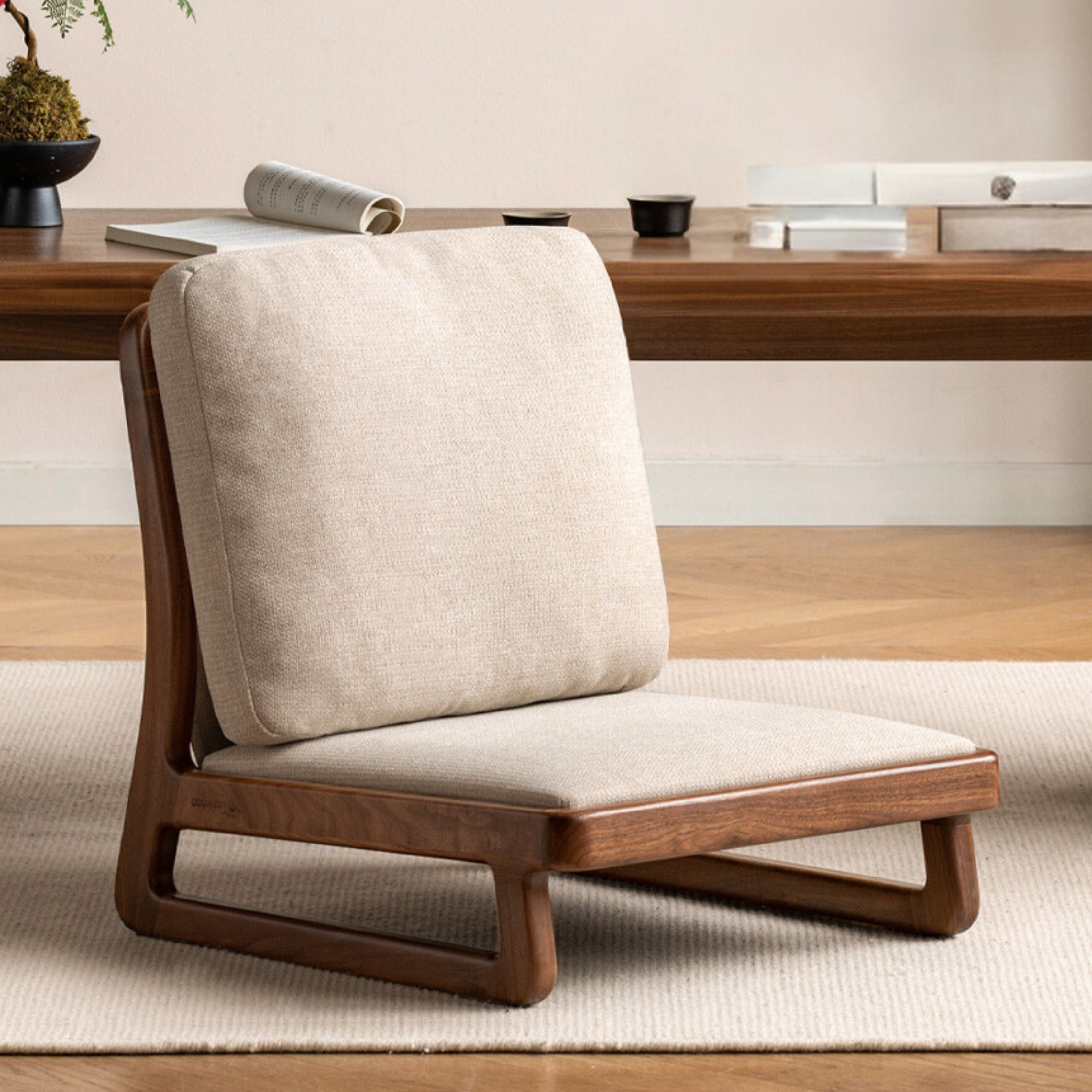 Black Walnut, Oak Solid Wood Tatami Tea Chair Low Back