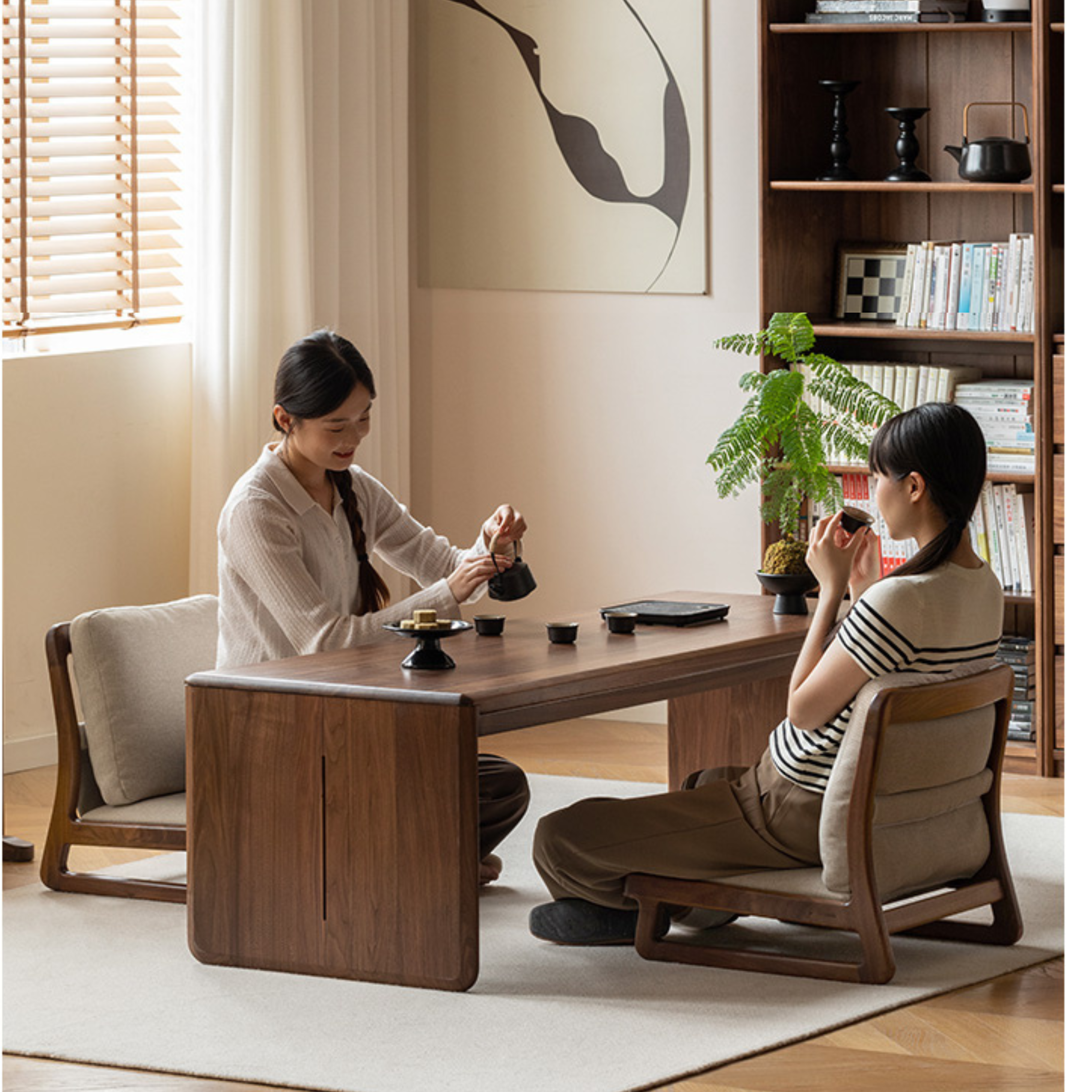 Black Walnut, Oak Solid Wood Tatami Tea Chair Low Back