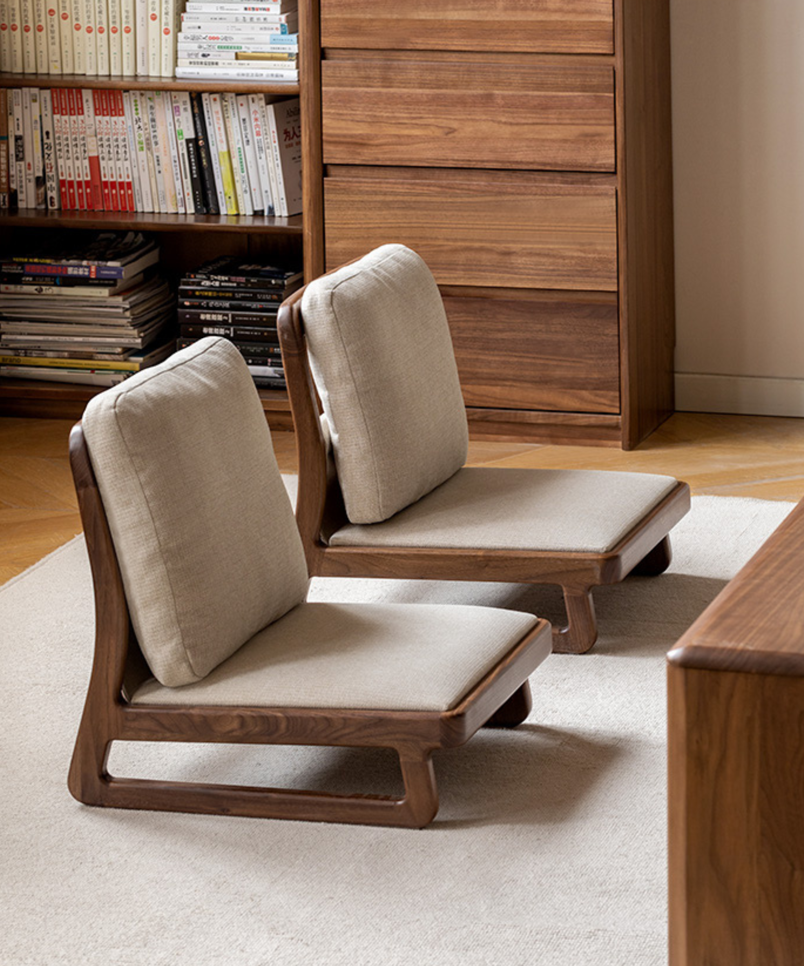 Black Walnut, Oak Solid Wood Tatami Tea Chair Low Back