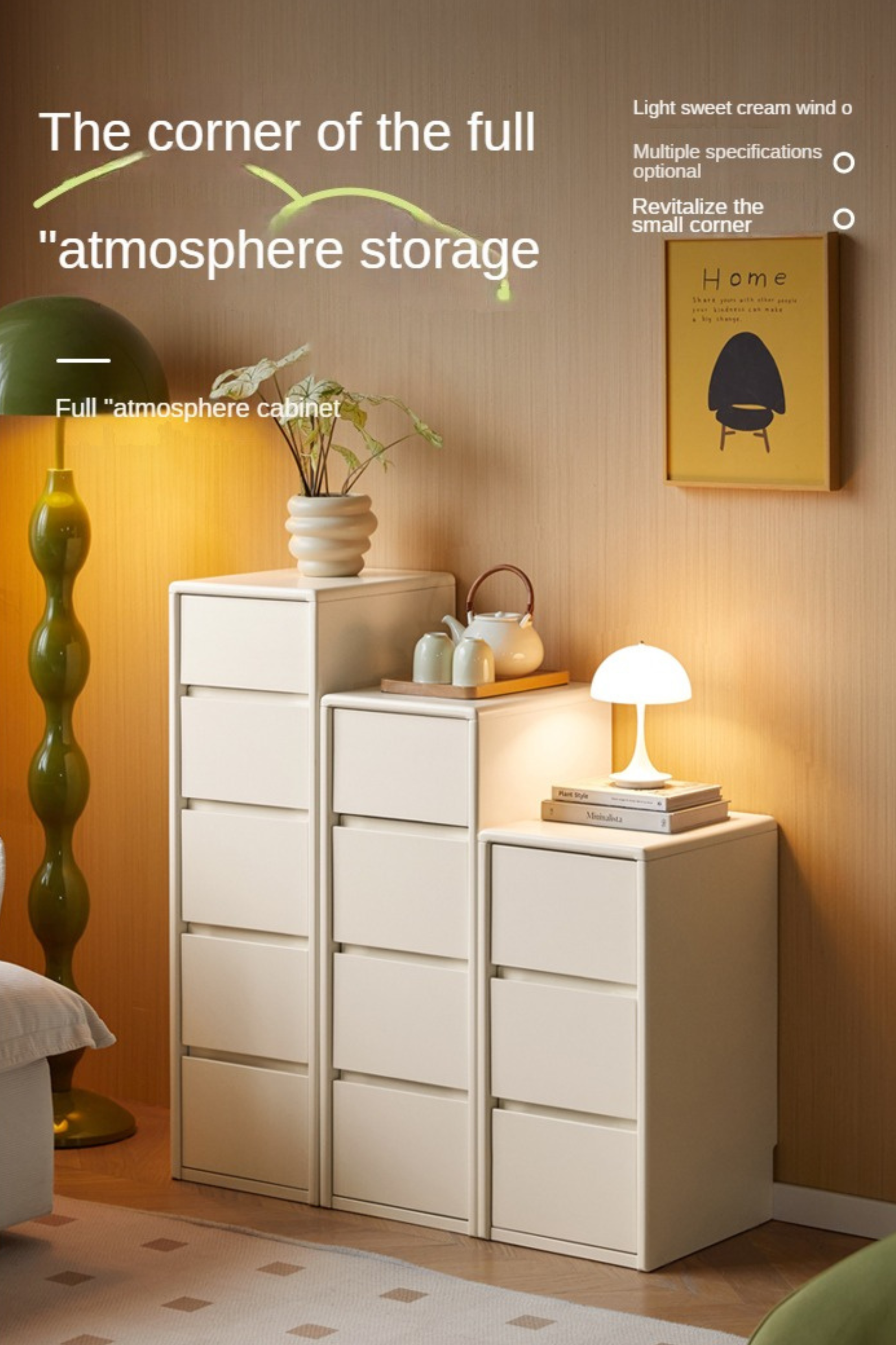 Solid Rubberwood White Drawer Storage Cabinet