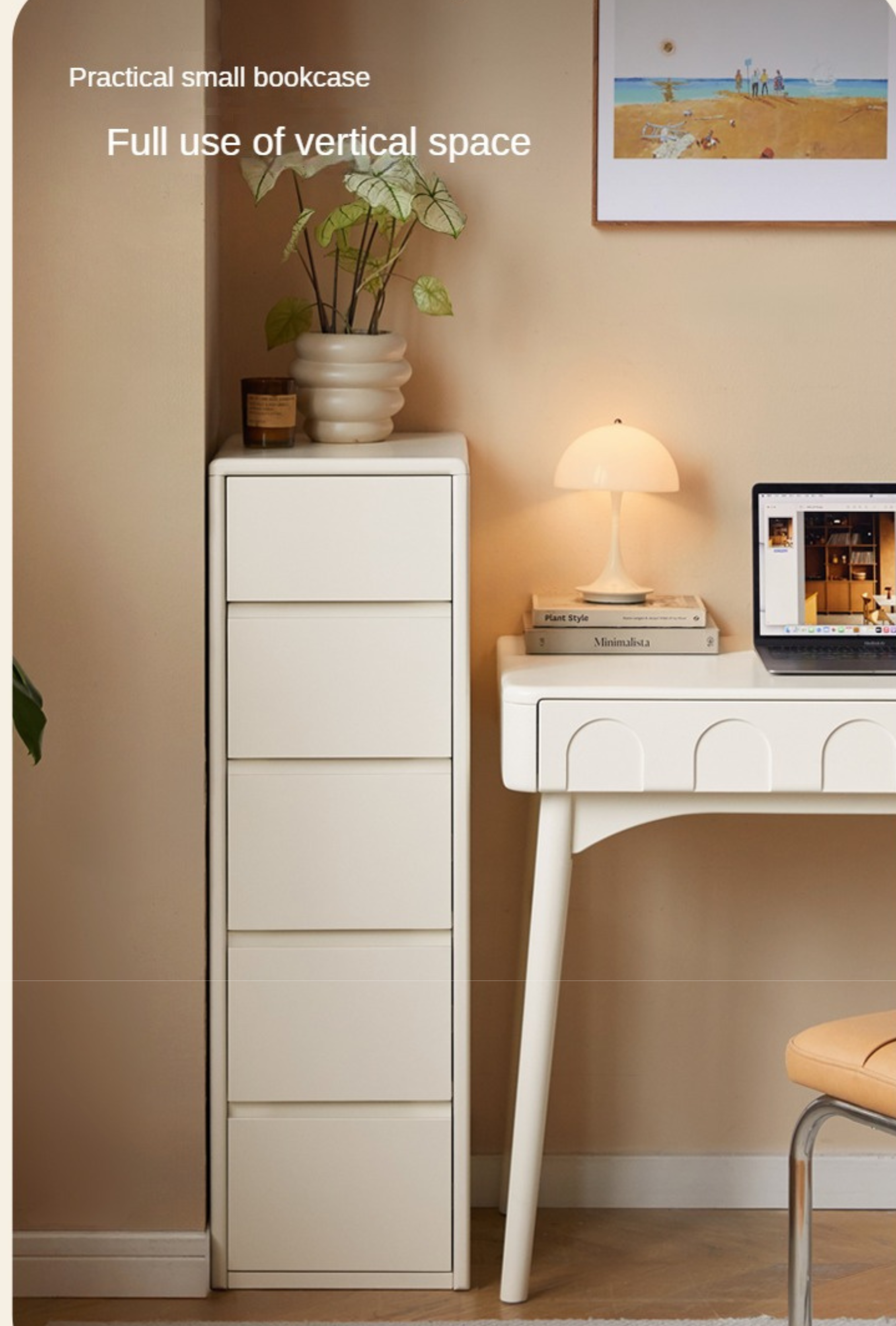 Solid Rubberwood White Drawer Storage Cabinet