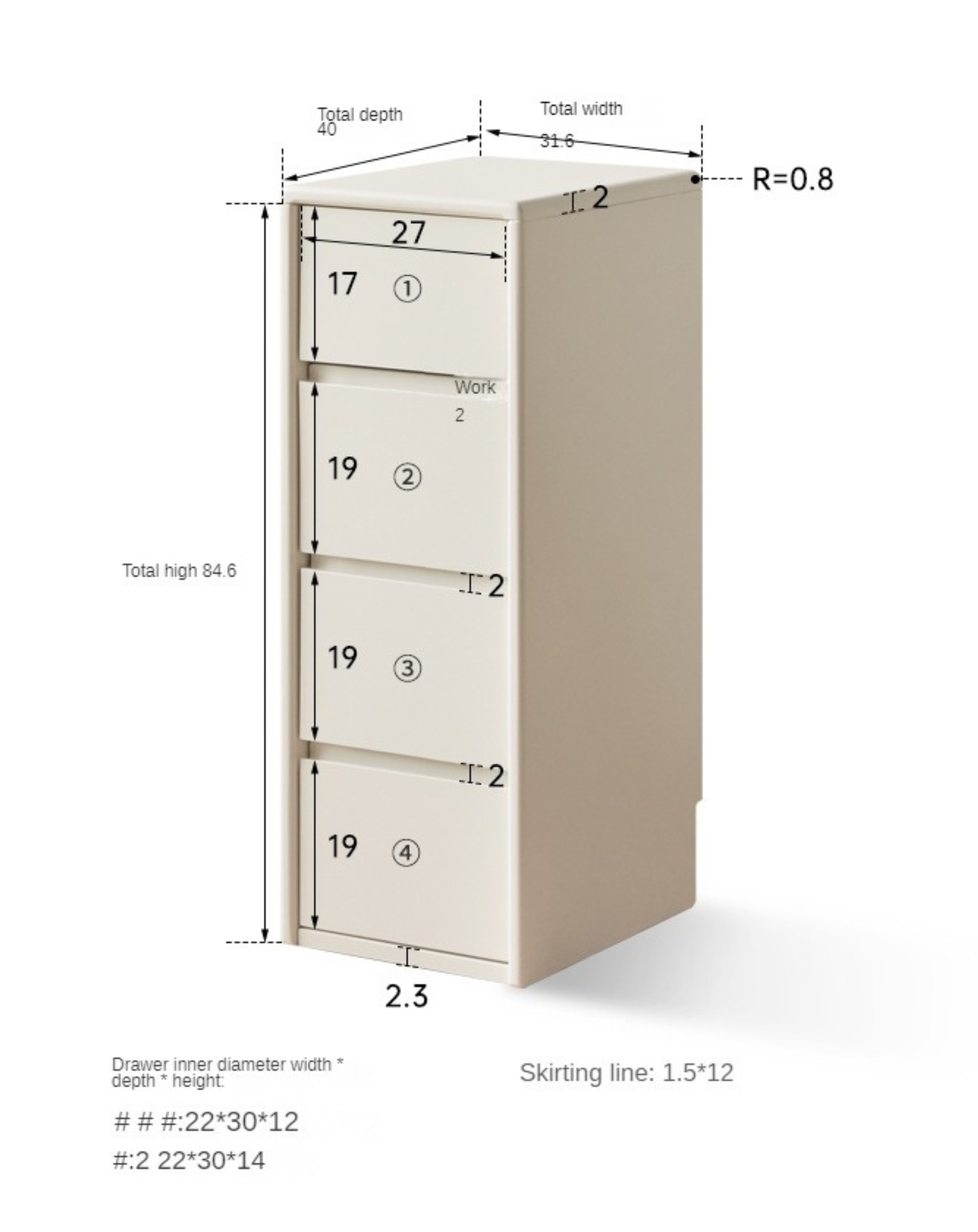Solid Rubberwood White Drawer Storage Cabinet