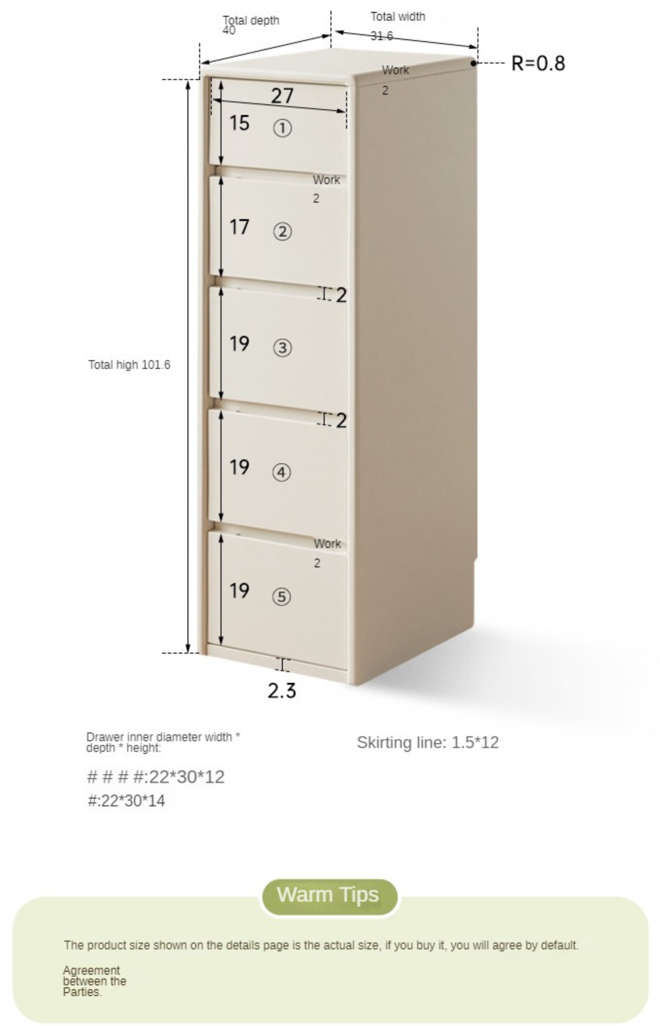 Solid Rubberwood White Drawer Storage Cabinet