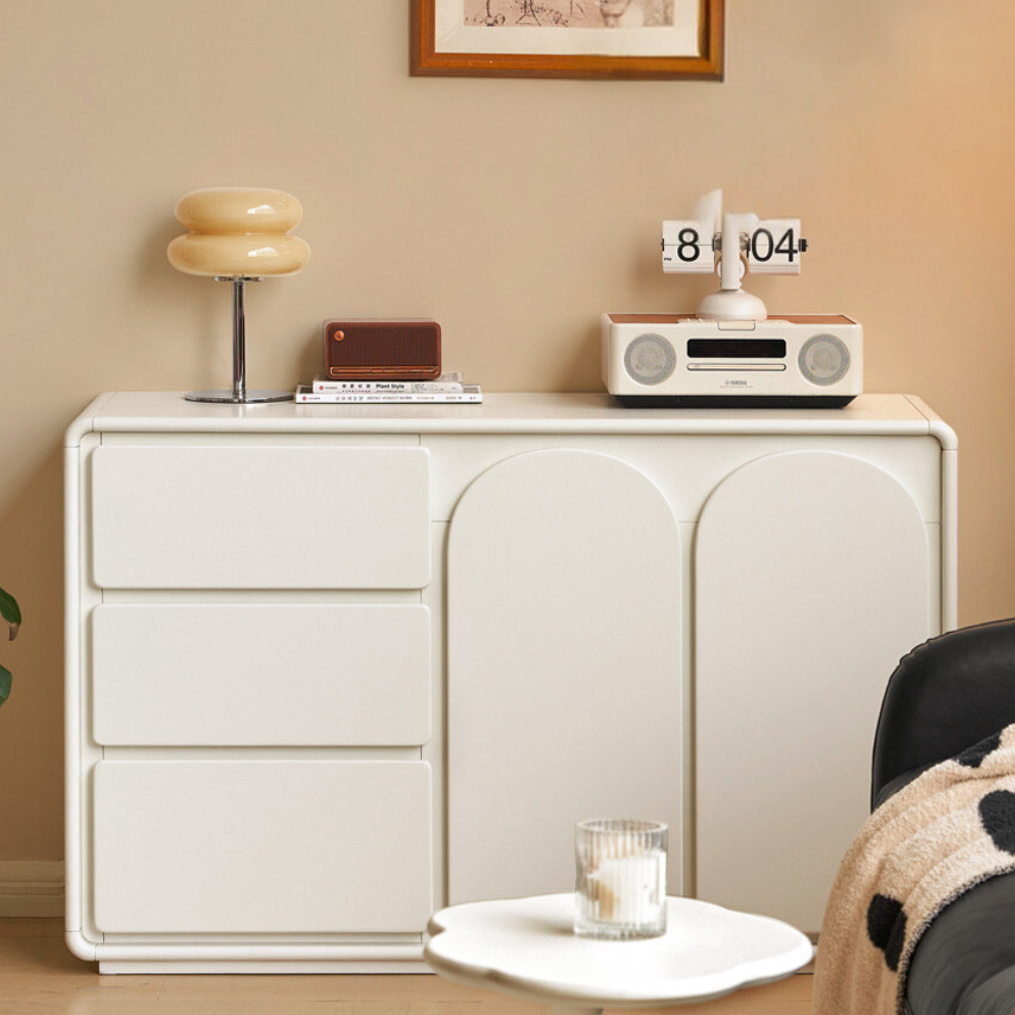Rubberwood, Poplar Solid Wood White Storage Cabinet