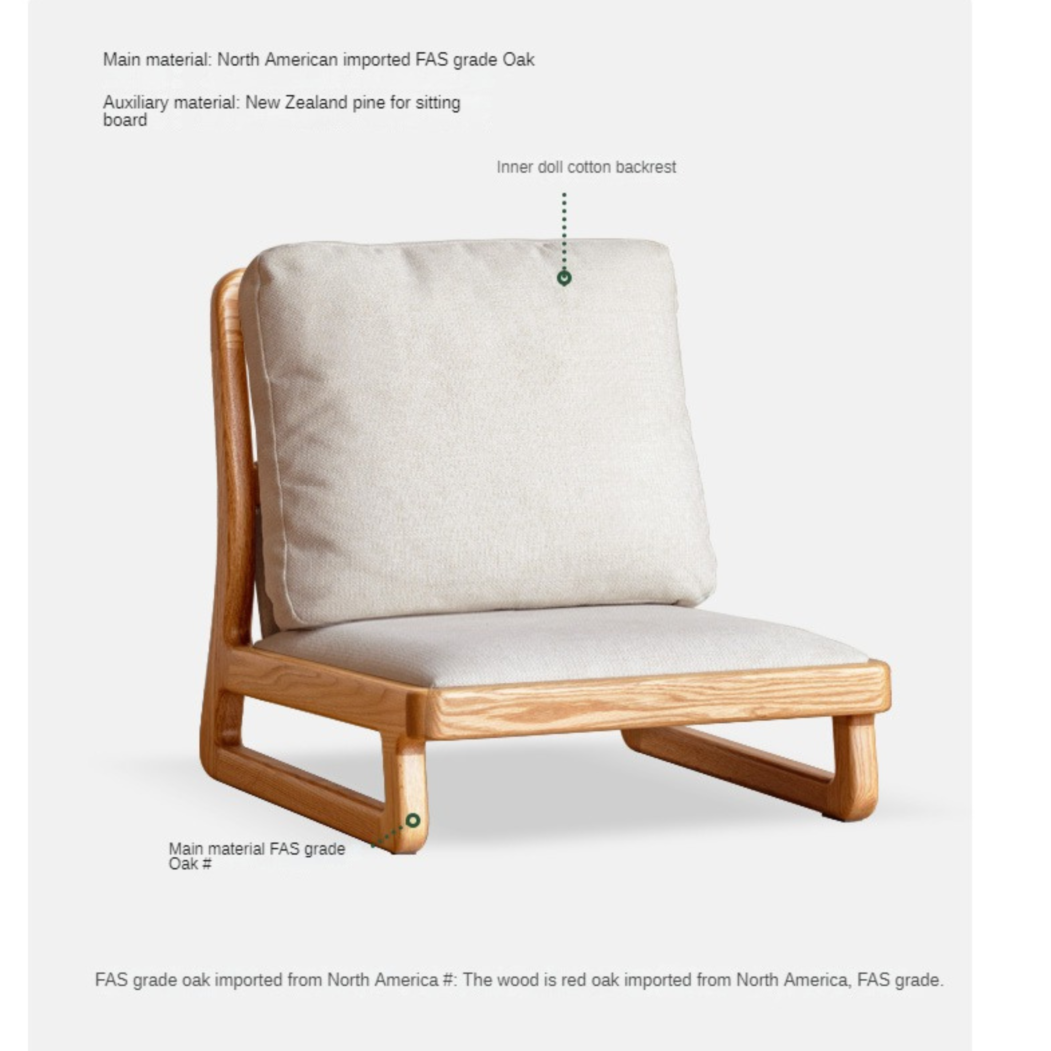 Oak Solid Wood Tatami Tea Chair Low Back