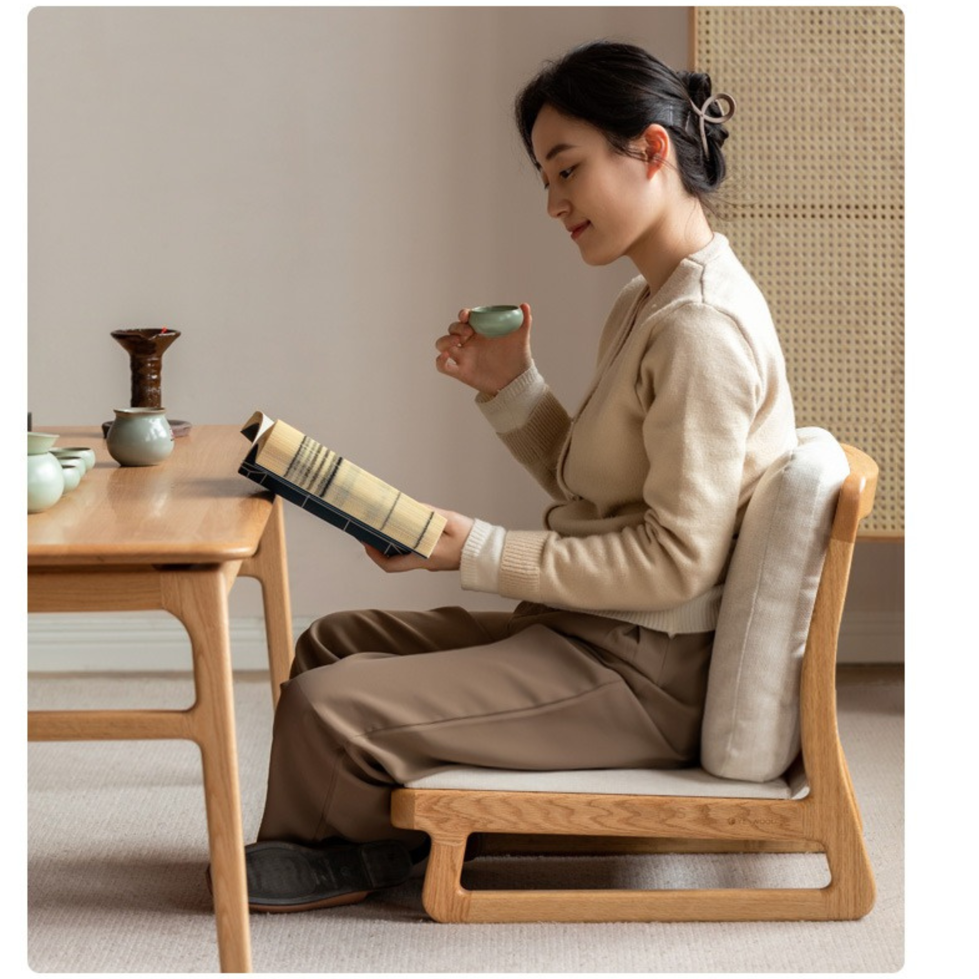 Oak Solid Wood Tatami Tea Chair Low Back