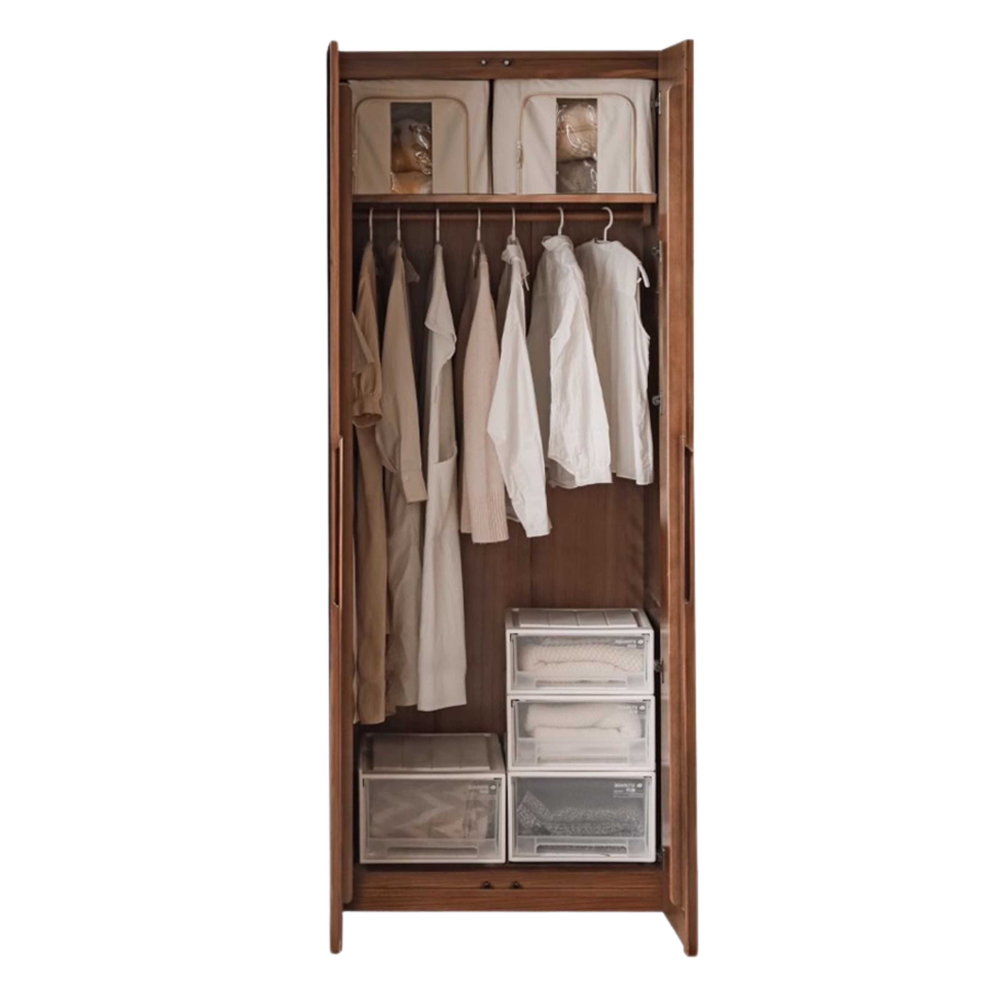 Black Walnut Solid Wood Wardrobe Double Door.