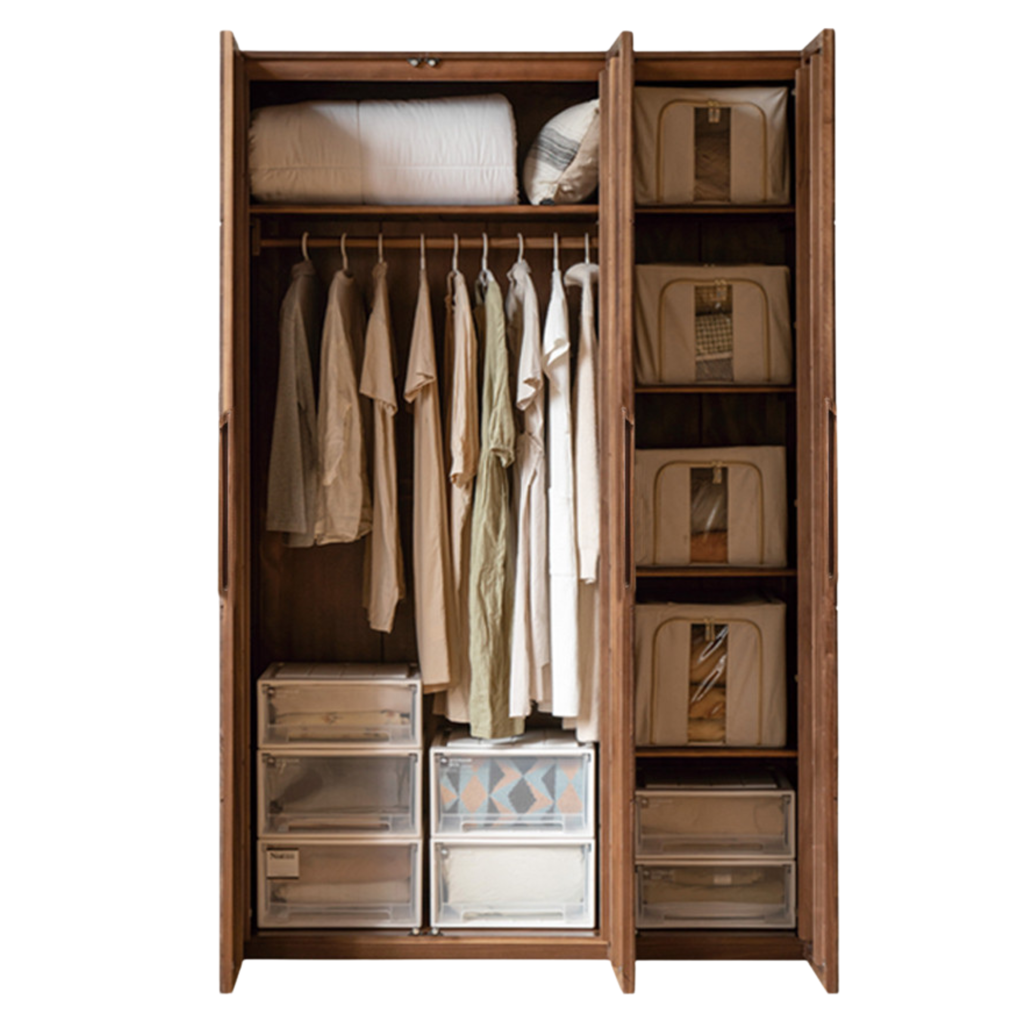 Black Walnut Solid Wood Wardrobe Double Door.