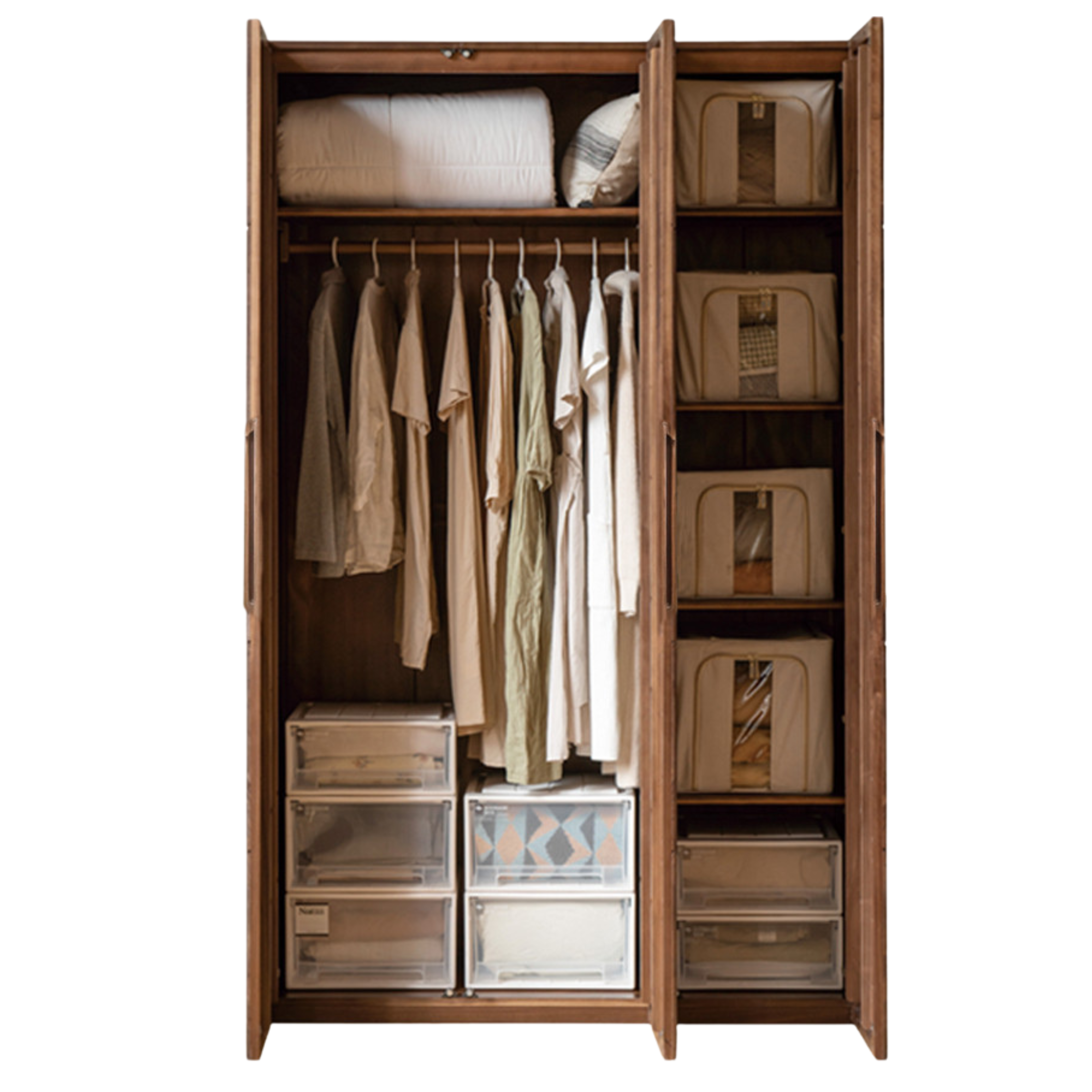 Black Walnut Solid Wood Wardrobe Double Door.