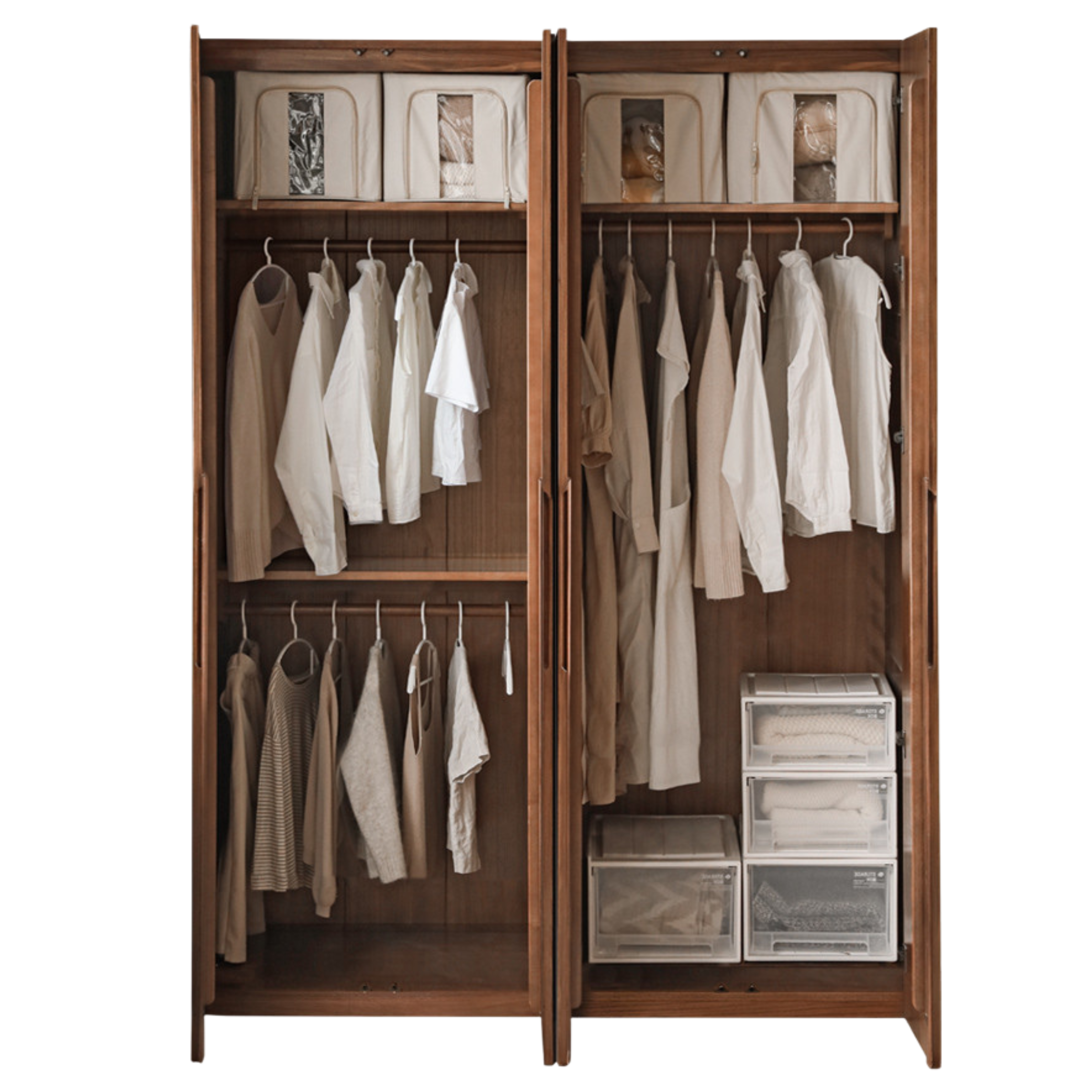 Black Walnut Solid Wood Wardrobe Double Door.