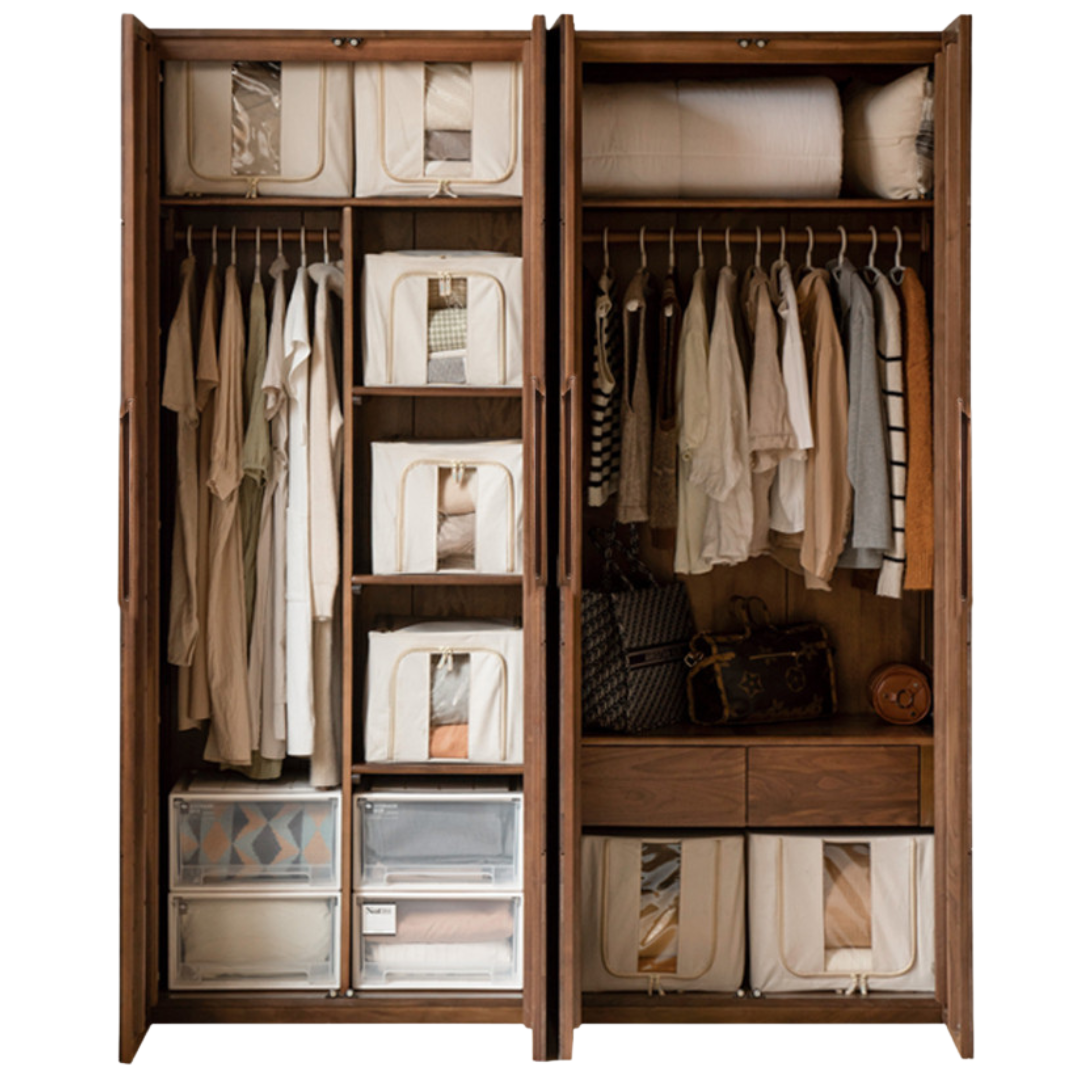 Black Walnut Solid Wood Wardrobe Double Door.