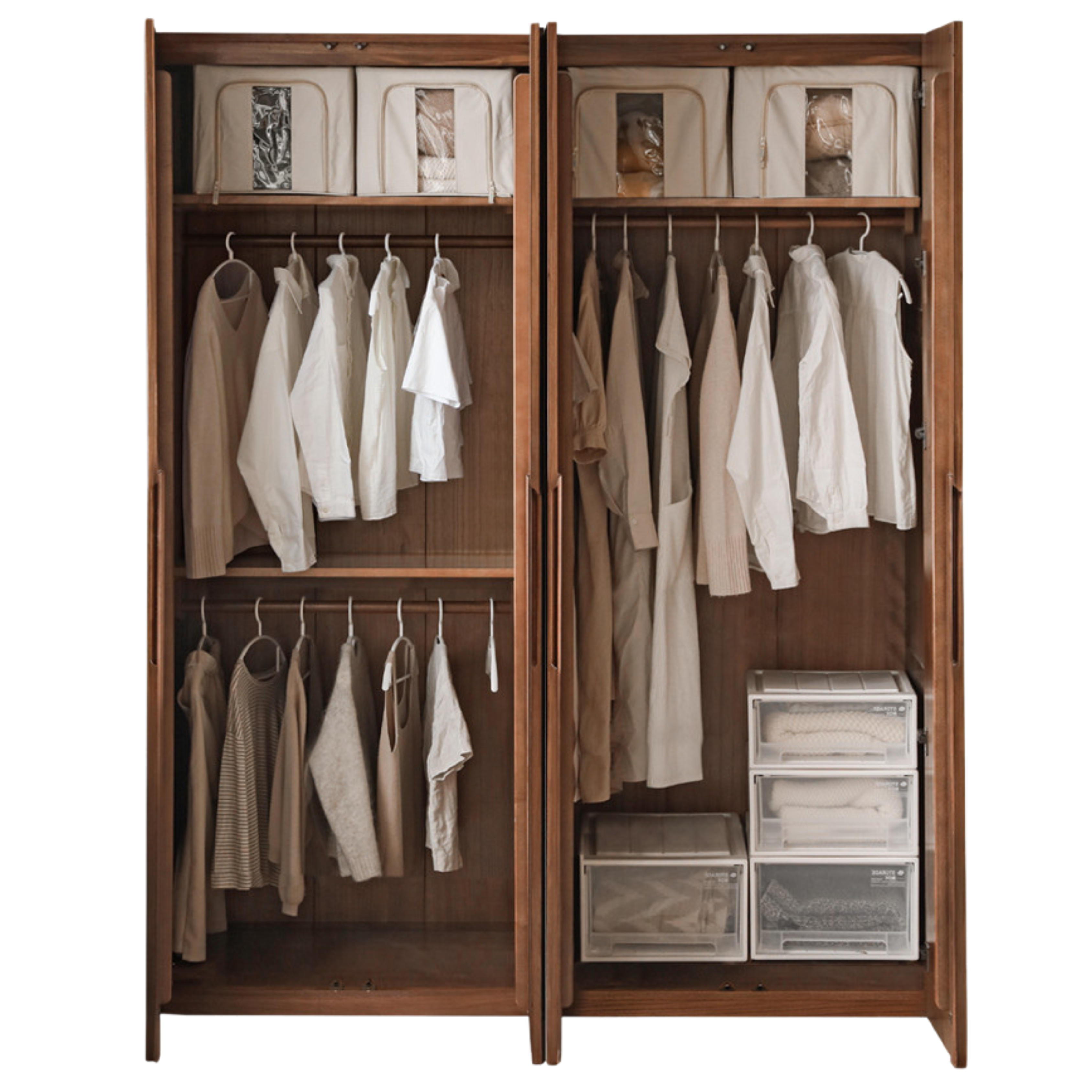 Black Walnut Solid Wood Wardrobe Double Door.