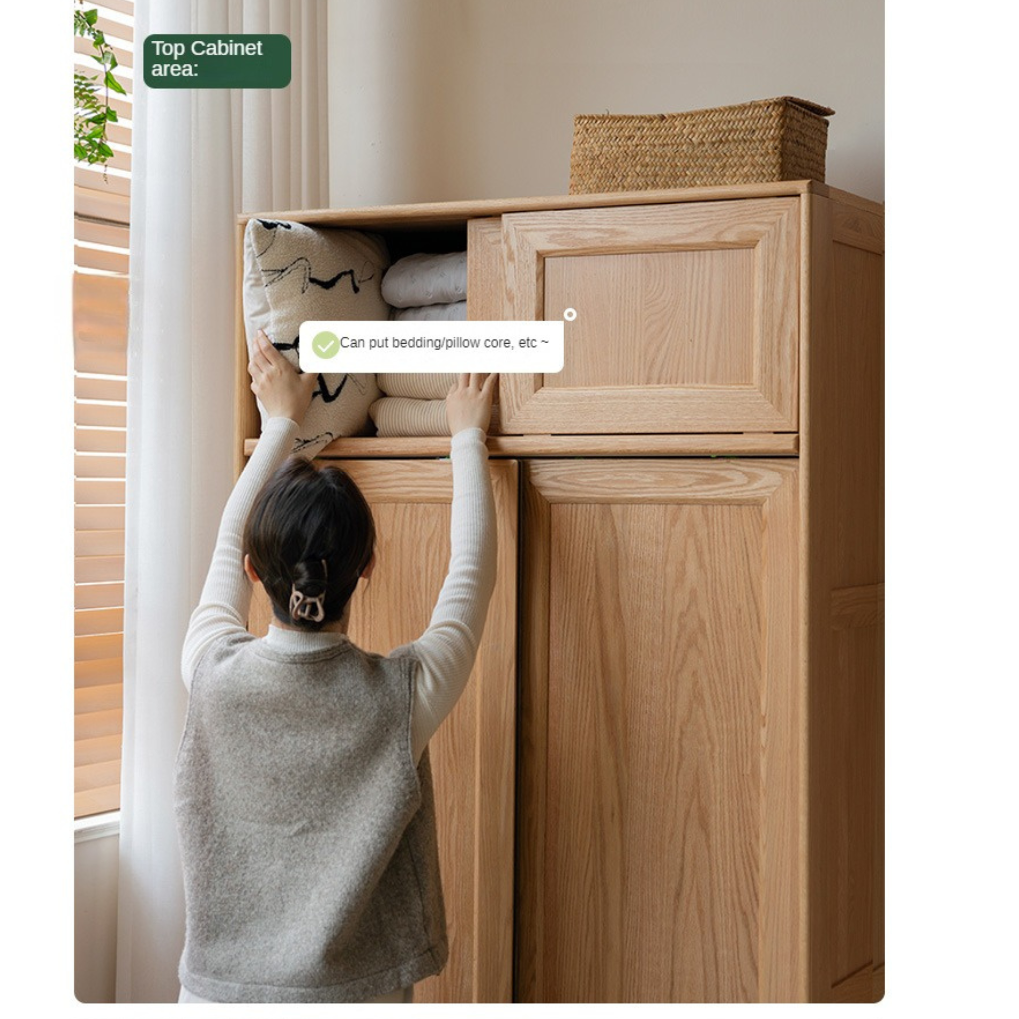 Oak Solid Wood Sliding Door Wardrobe.