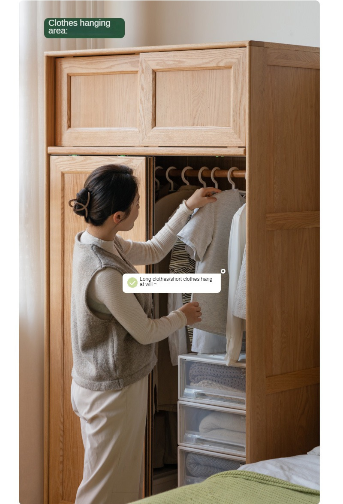 Oak Solid Wood Sliding Door Wardrobe.