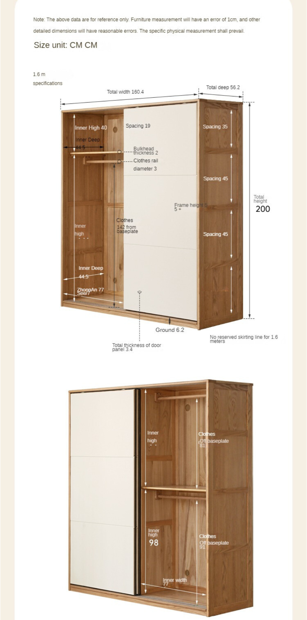 Oak Solid Wood Sliding Door Storage Wardrobe.