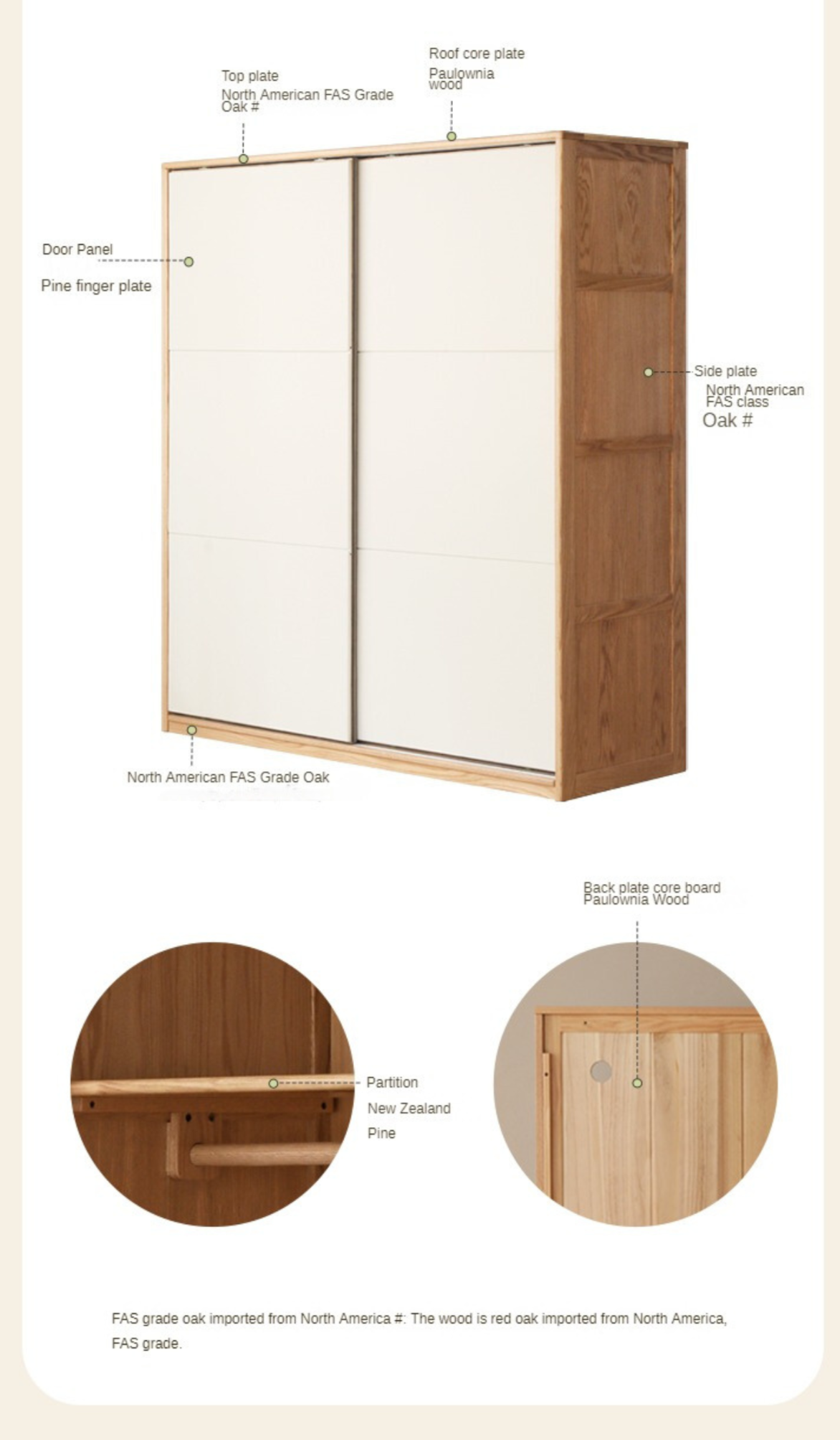 Oak Solid Wood Sliding Door Storage Wardrobe.