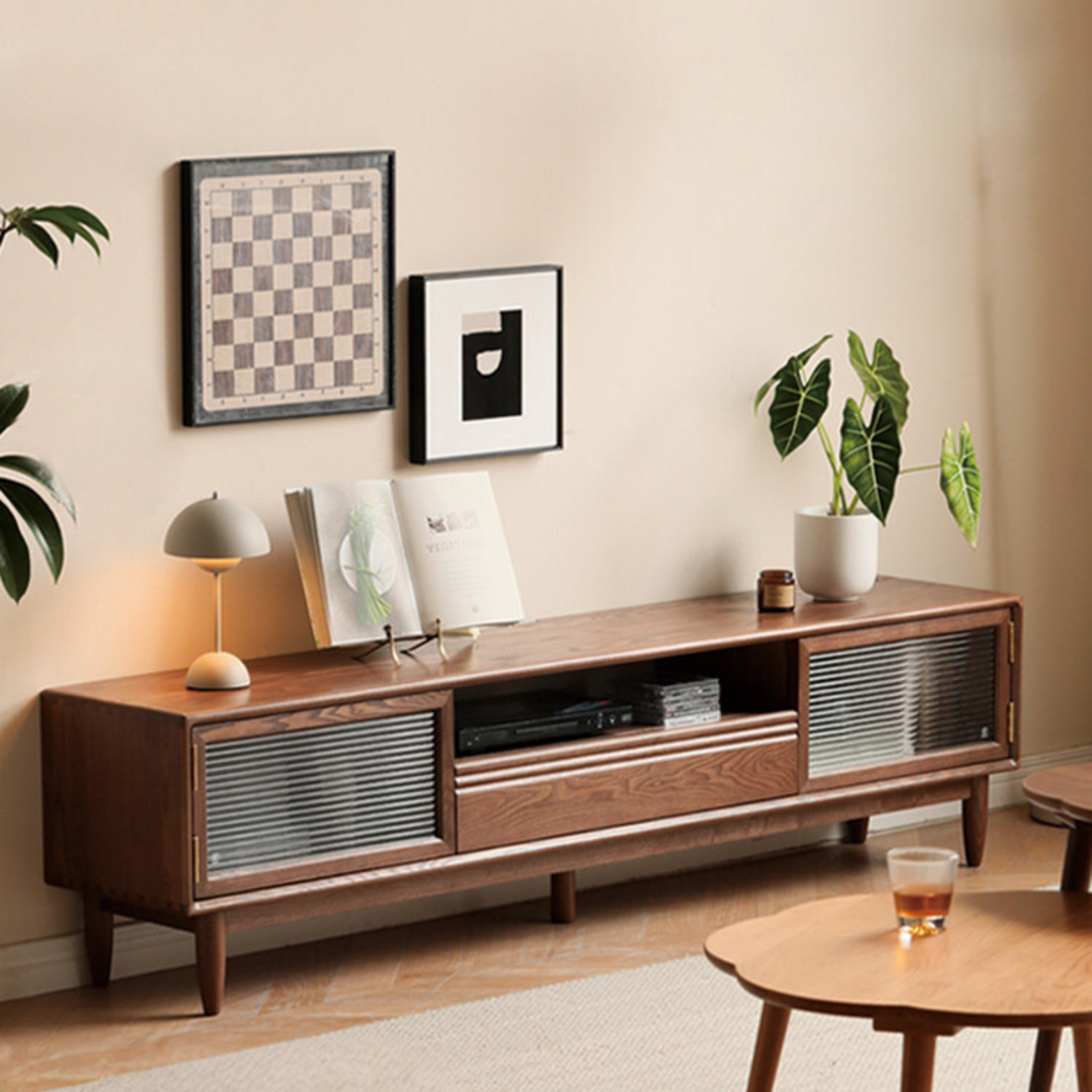Ash Solid Wood Modern Floor TV Cabinet.