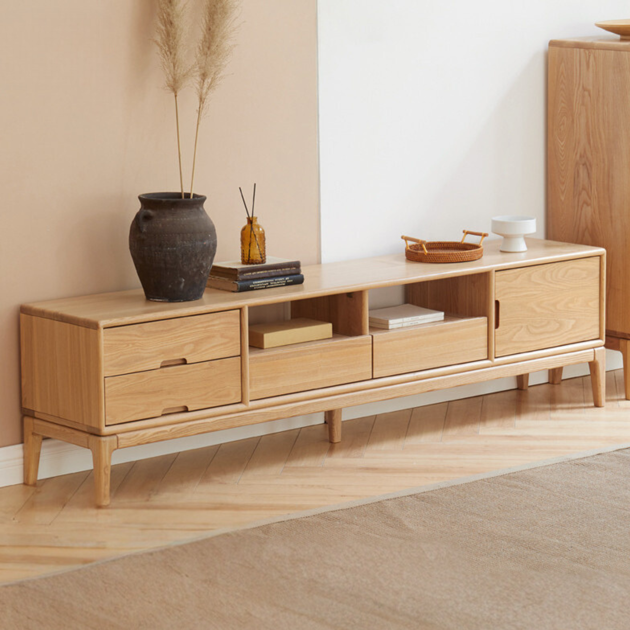 Ash Solid Wood Floor Modern TV Cabinet.