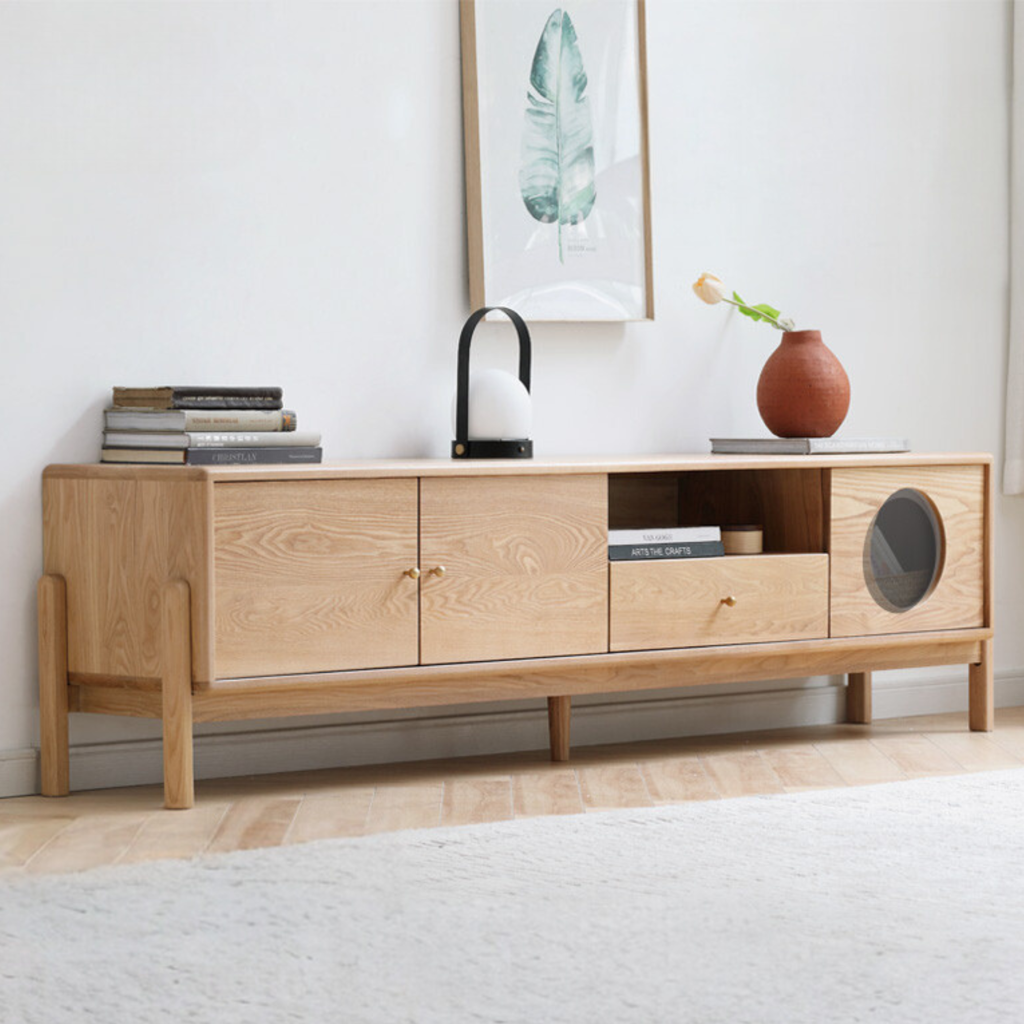 Ash Solid Wood Nordic Floor TV Cabinet.