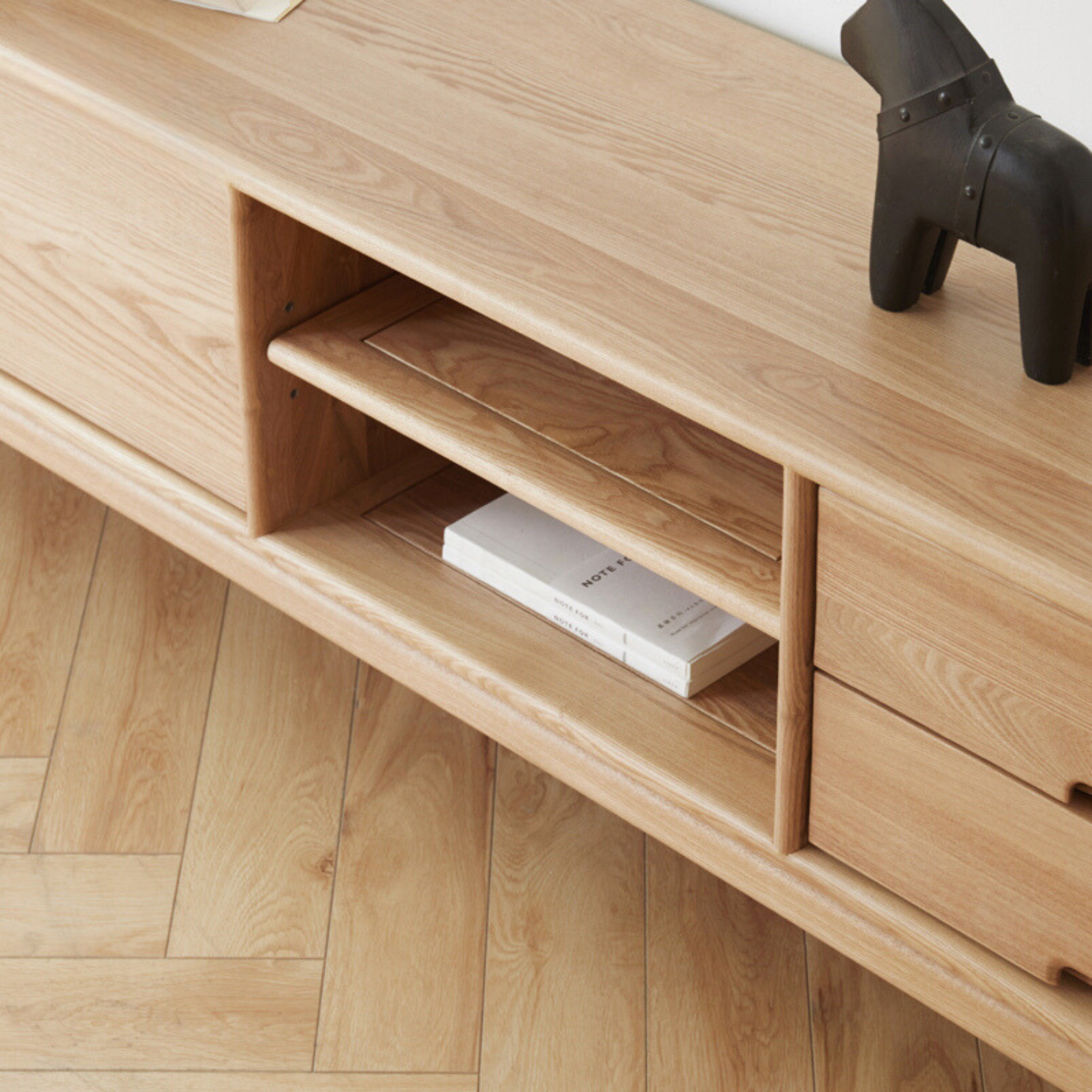 Ash Solid Wood Simple Floor TV Cabinet.