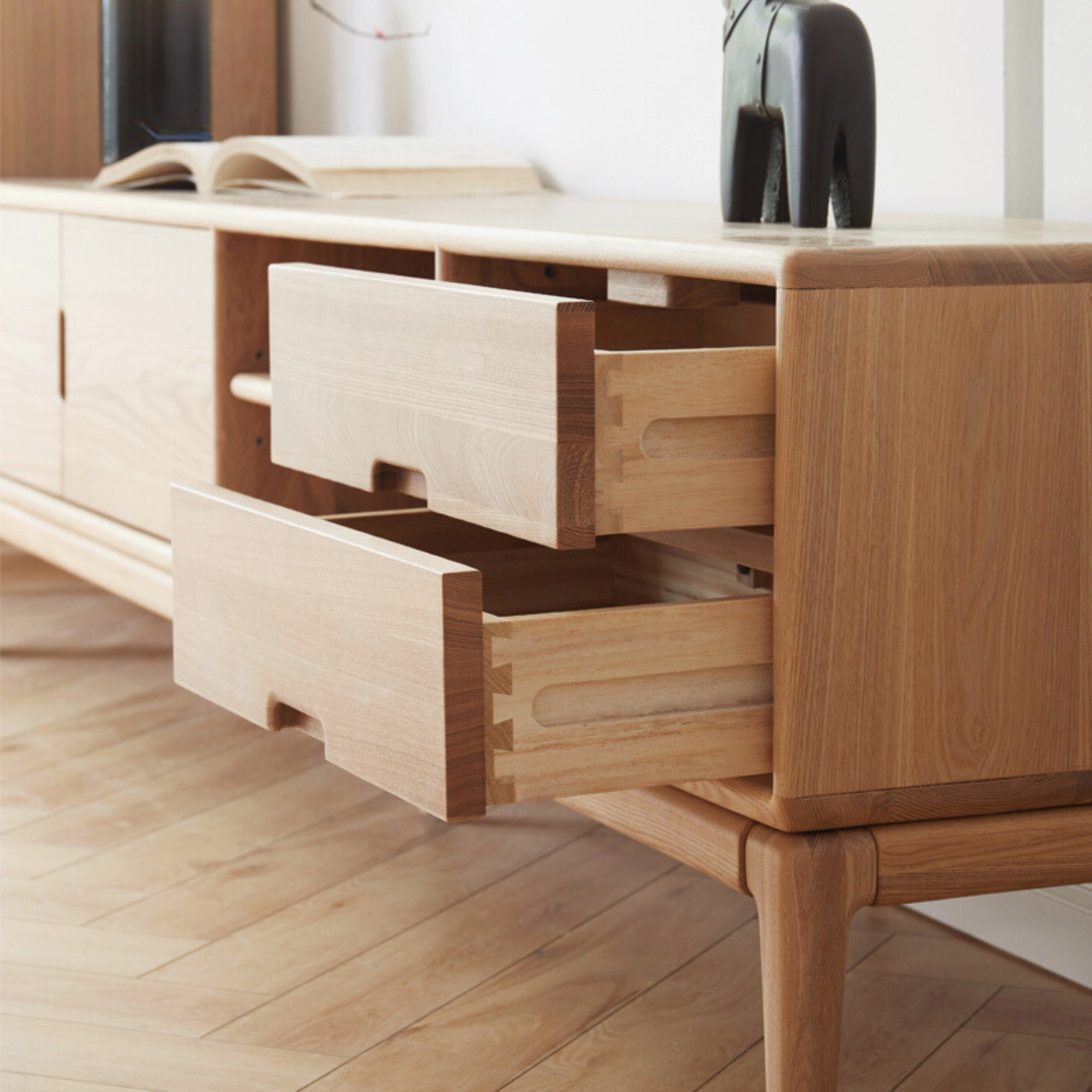 Ash Solid Wood Simple Floor TV Cabinet.