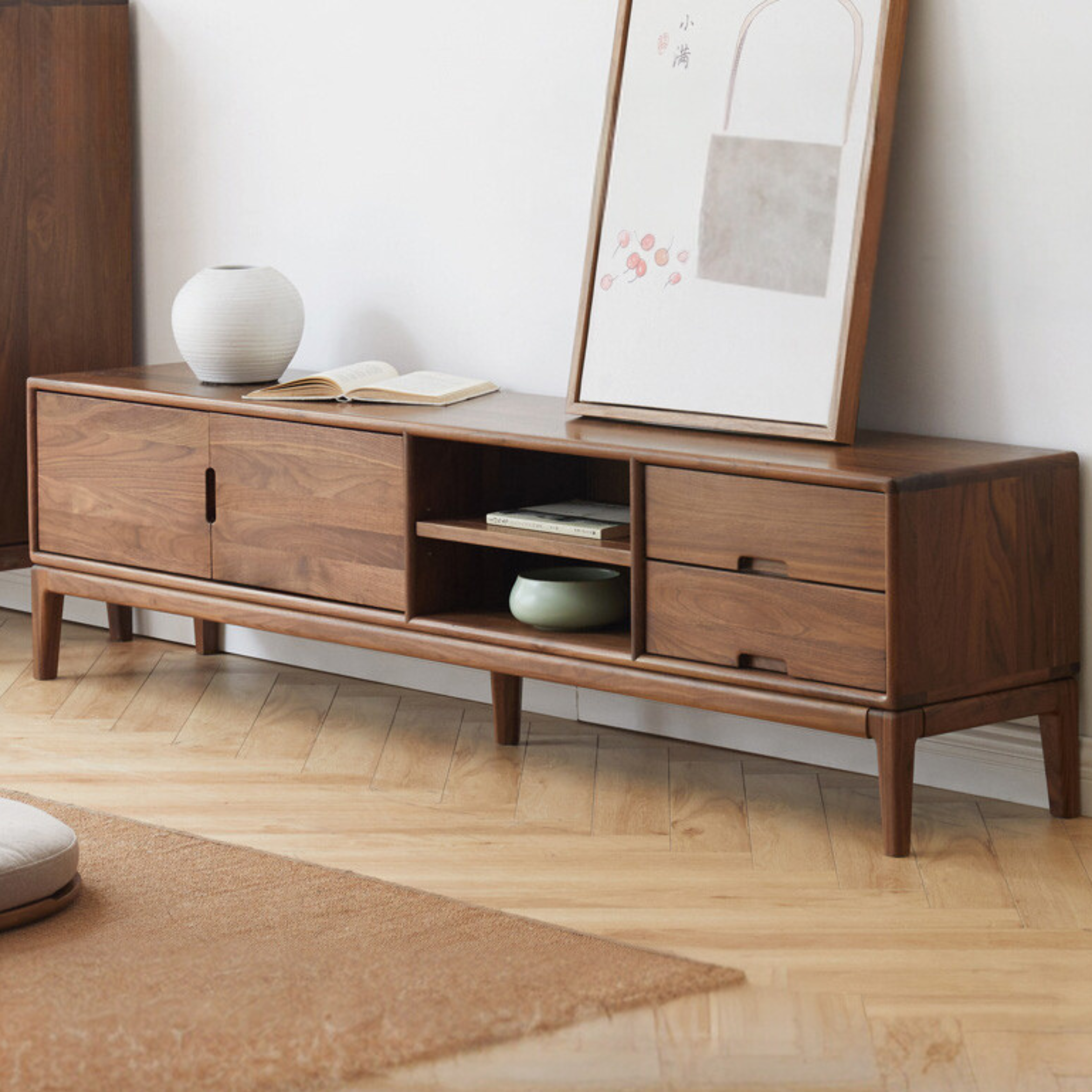 Ash, Black Walnut Solid Wood Modern Simple TV Cabinet