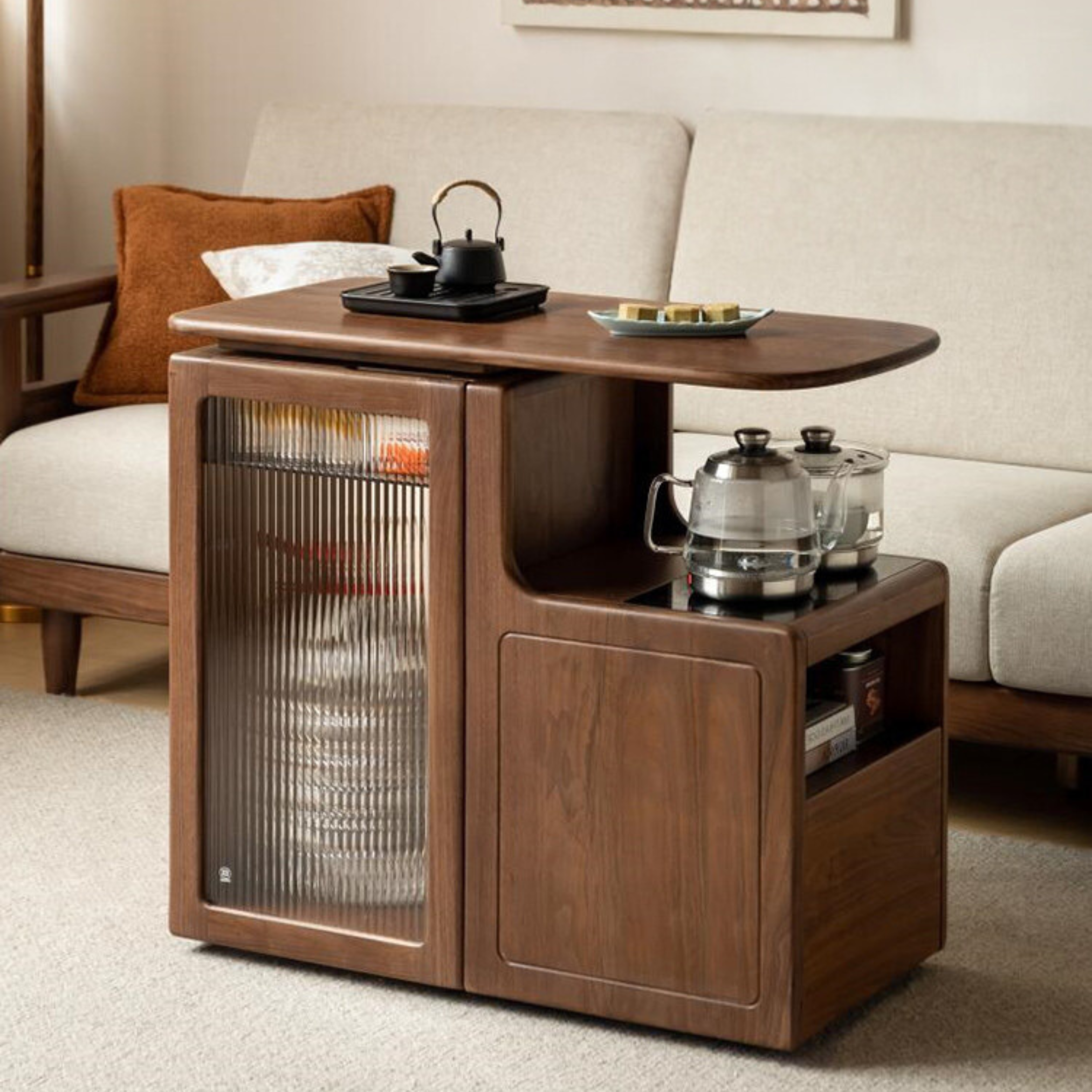Solid wood tea table multifunctional tea cabinet kettle integrated