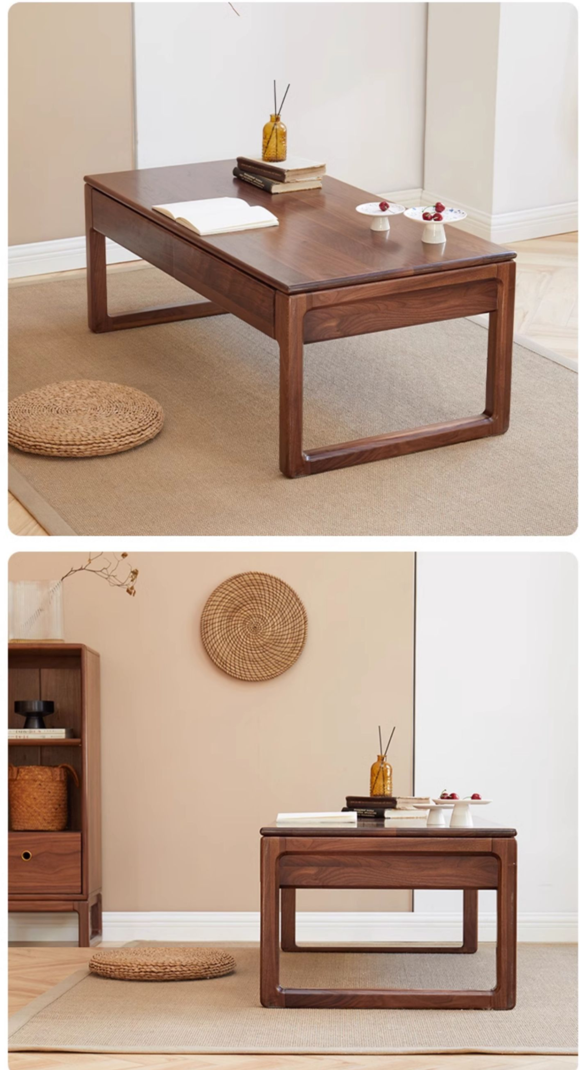 Black Walnut, Oak Solid Wood Tea Table