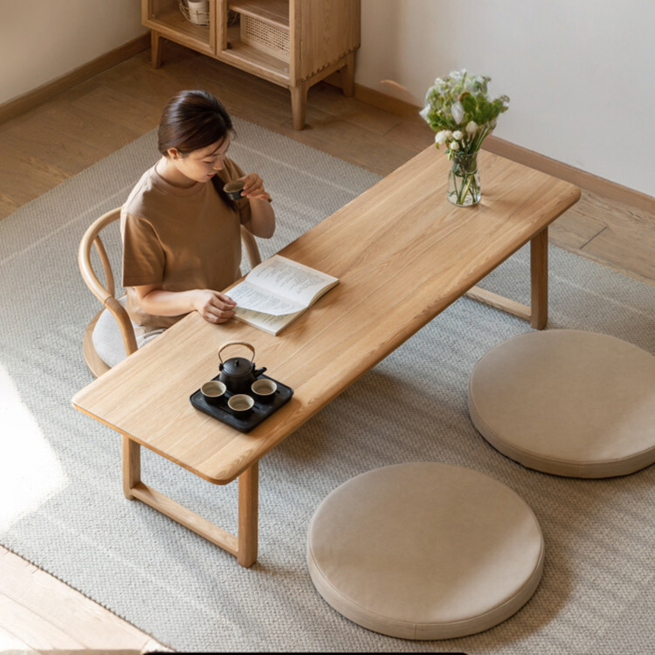 Ash Solid Wood Tatami Short Tea Table.