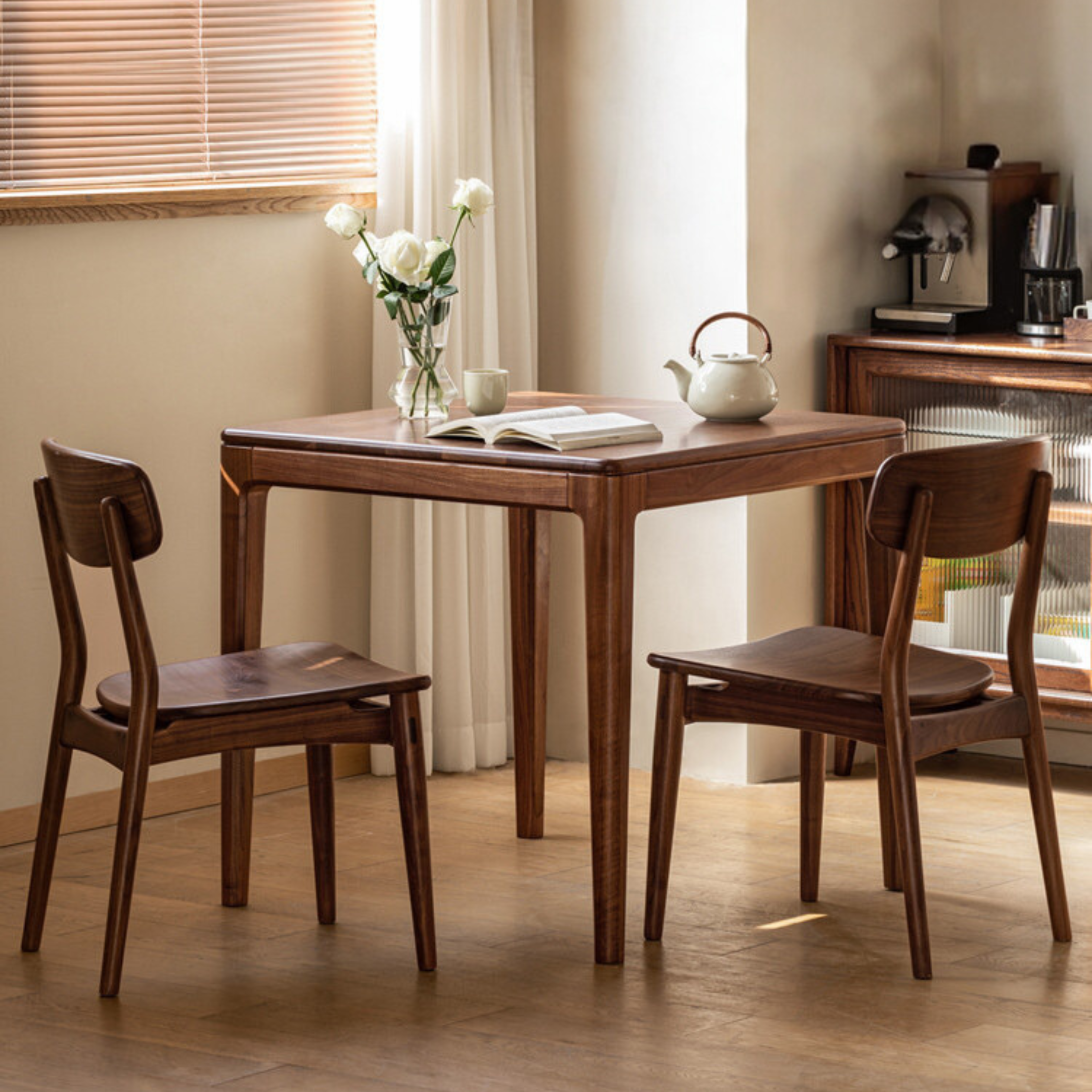 Black Walnut, Oak Solid Wood Square Rock Board Dining Table