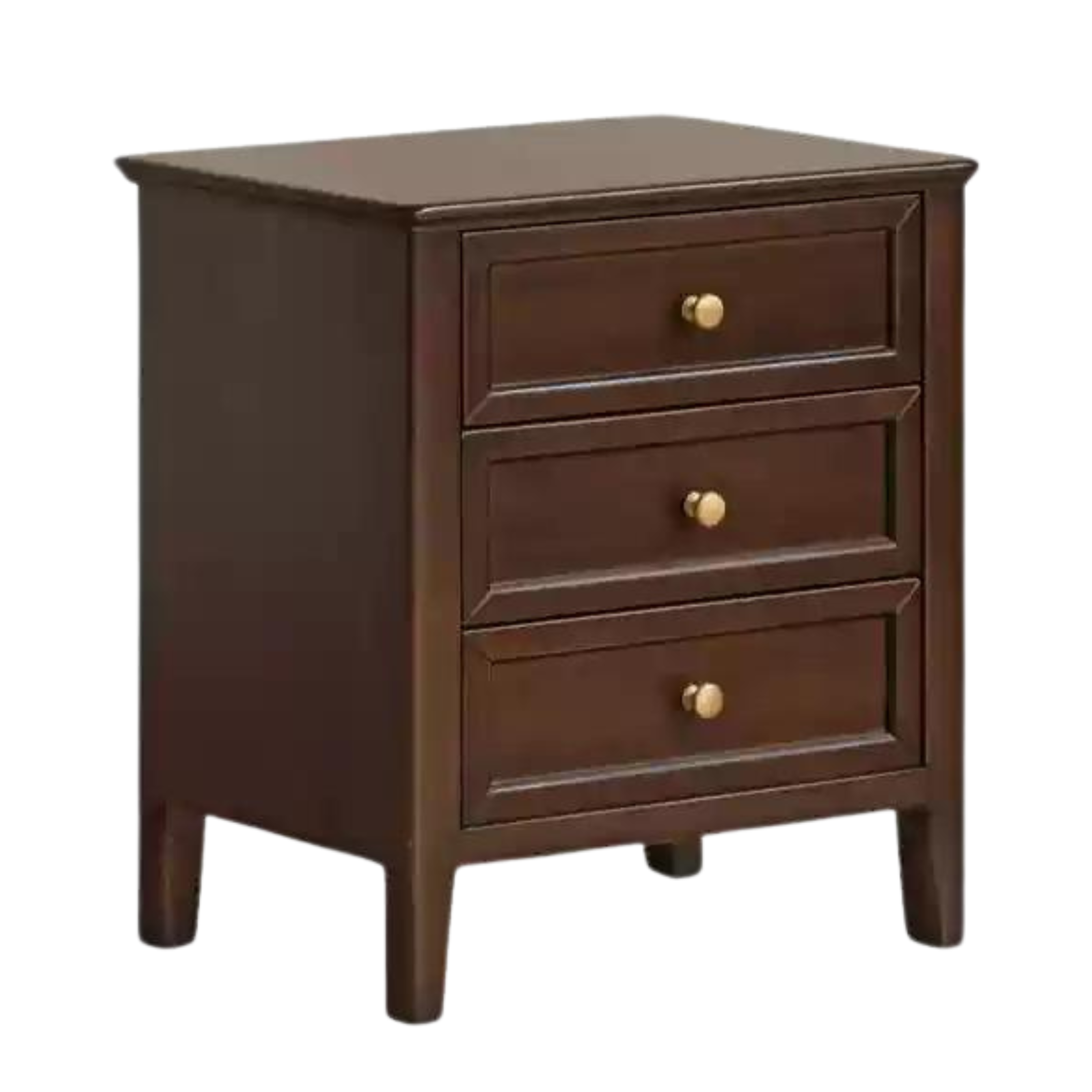 Black Walnut, Poplar Solid Wood Retro Three-Drawer Nightstand
